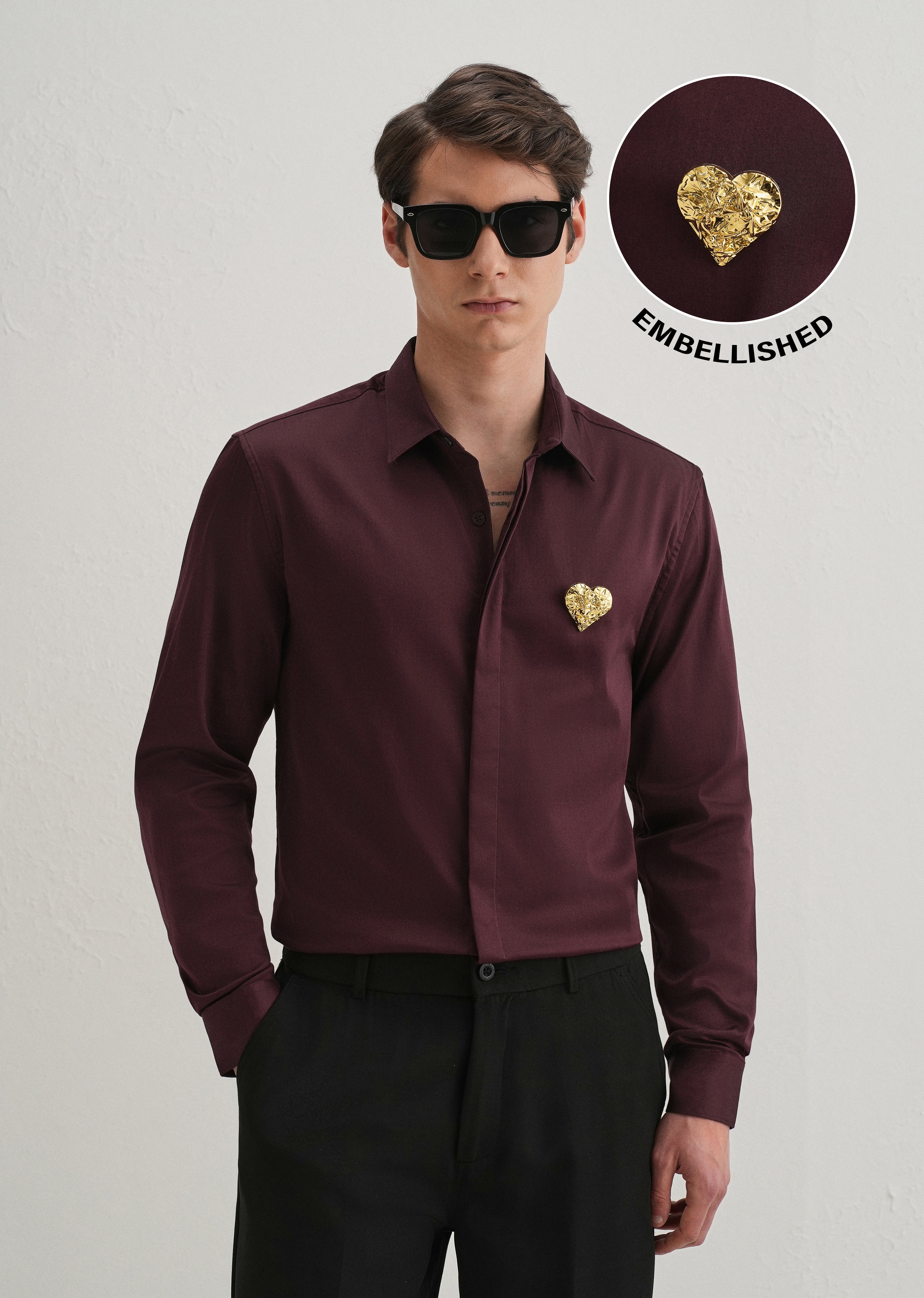 Valentine Heart Brooch Wine Designer Shirt