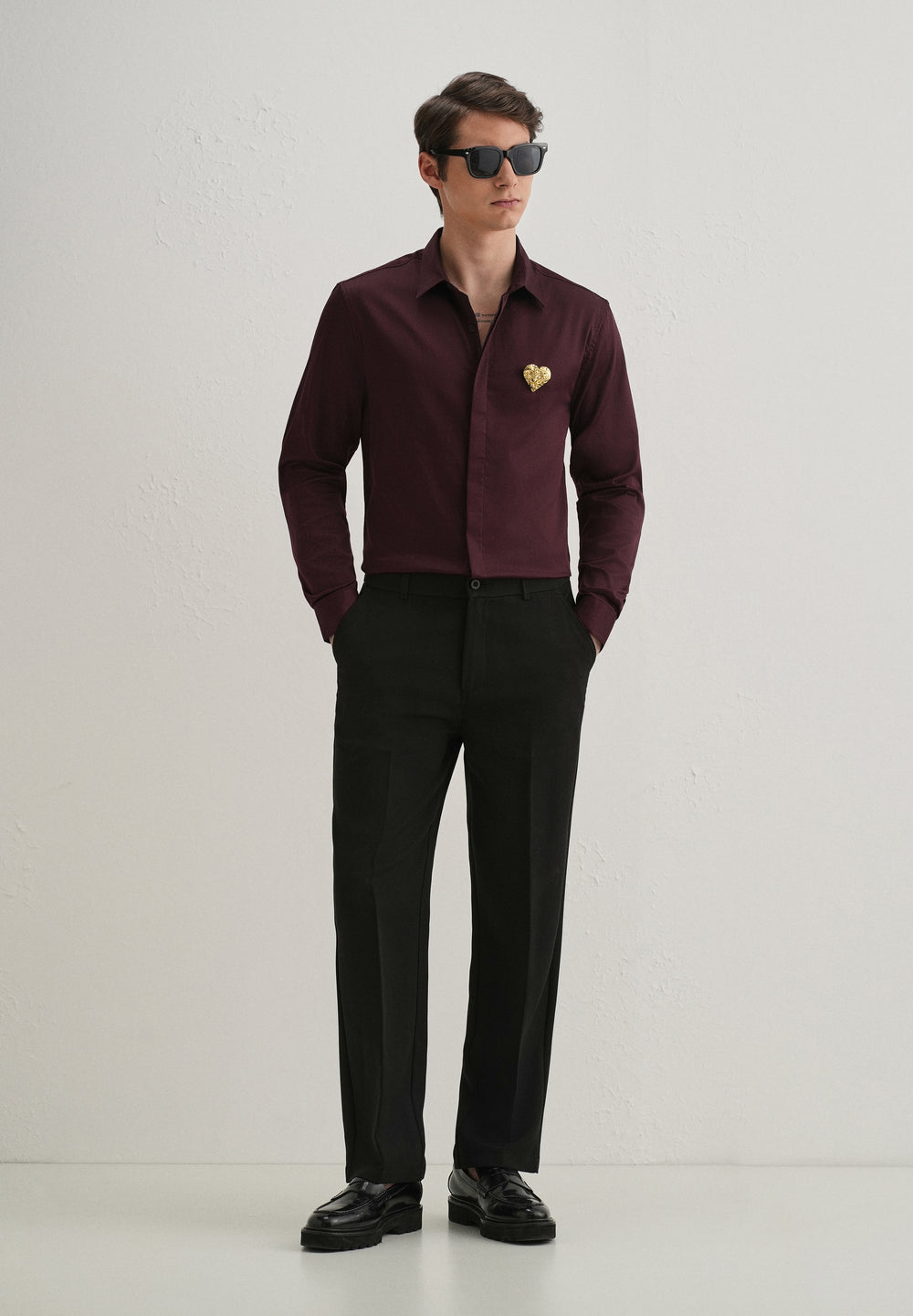 Valentine Heart Brooch Wine Designer Shirt