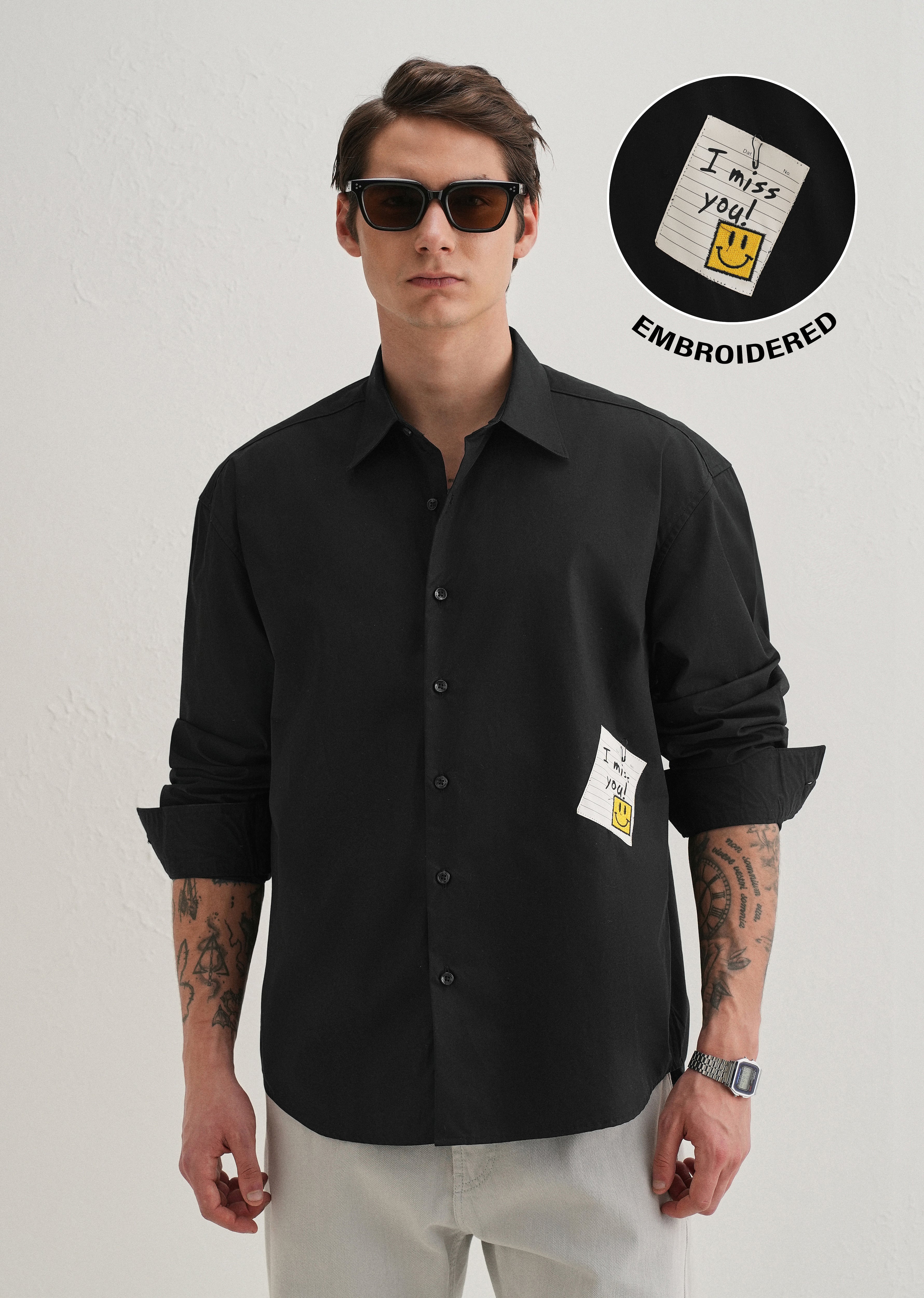 Black Valentine Note Cotton Shirt