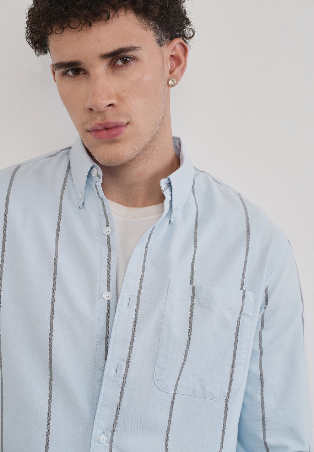 Vertical Stripe Blue Cotton Shirt