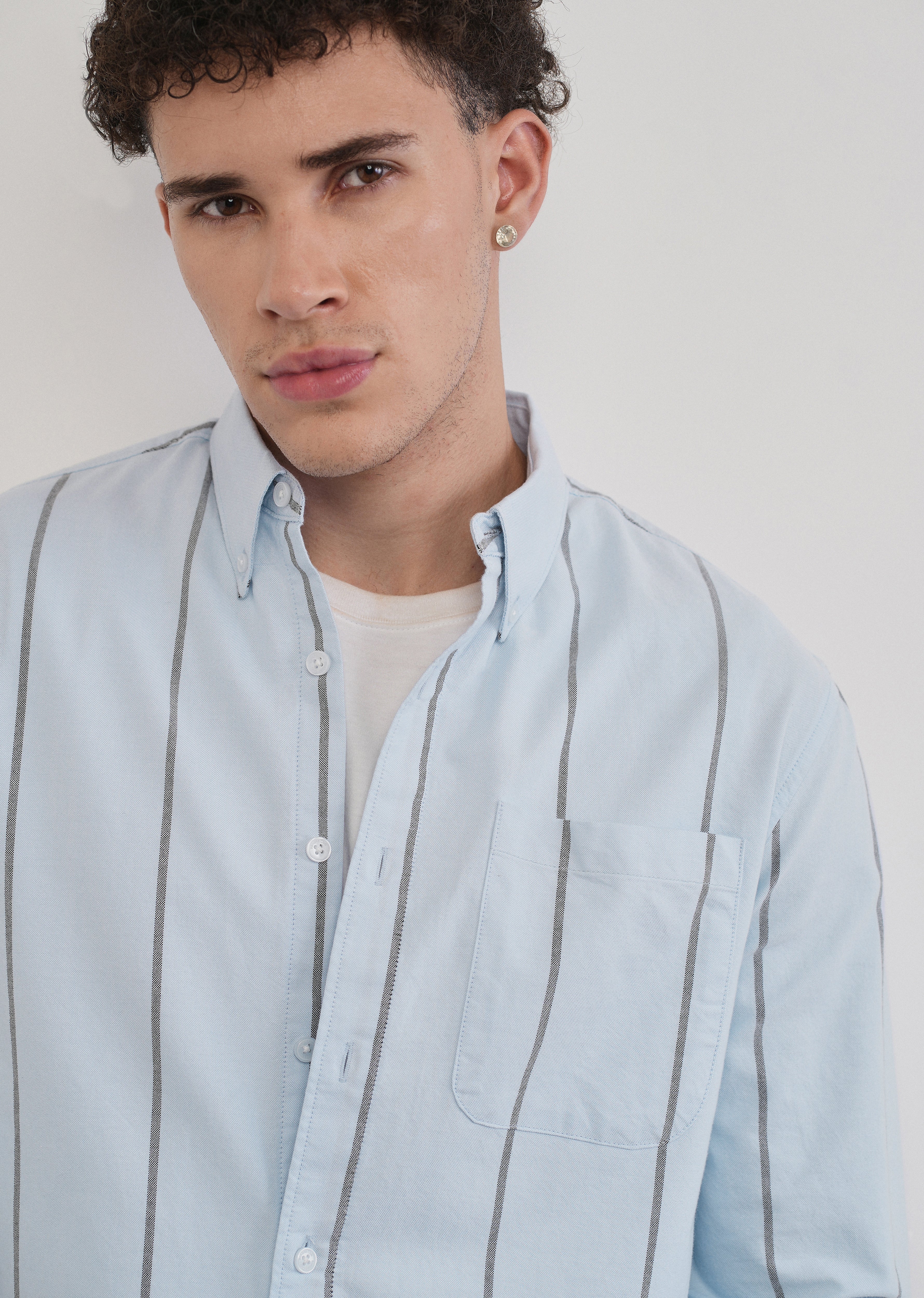 Vertical Stripe Blue Cotton Shirt