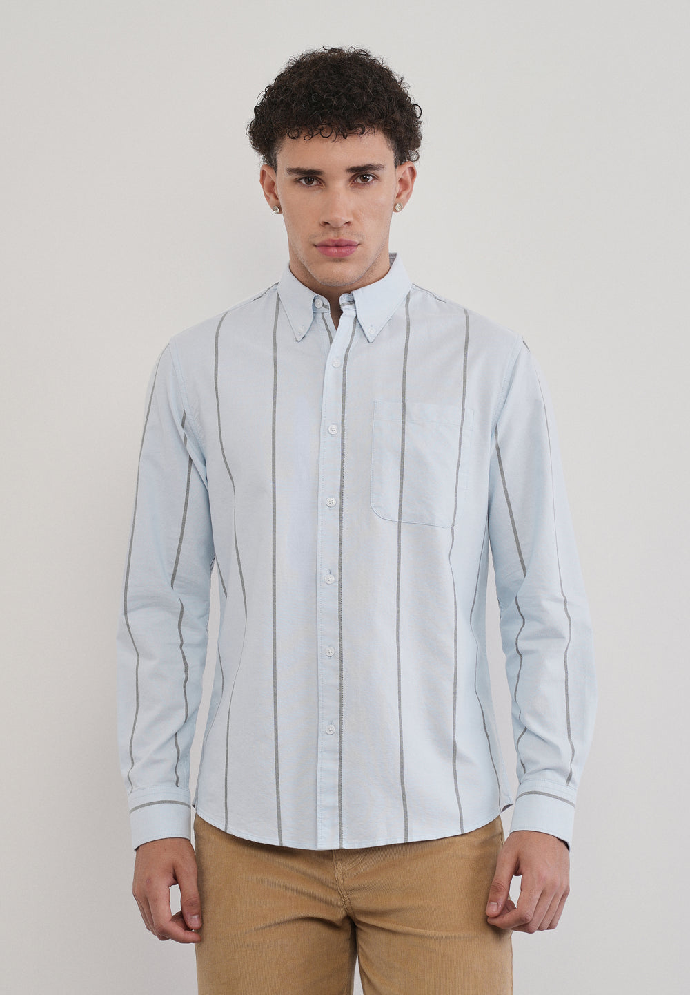 Vertical Stripe Blue Cotton Shirt