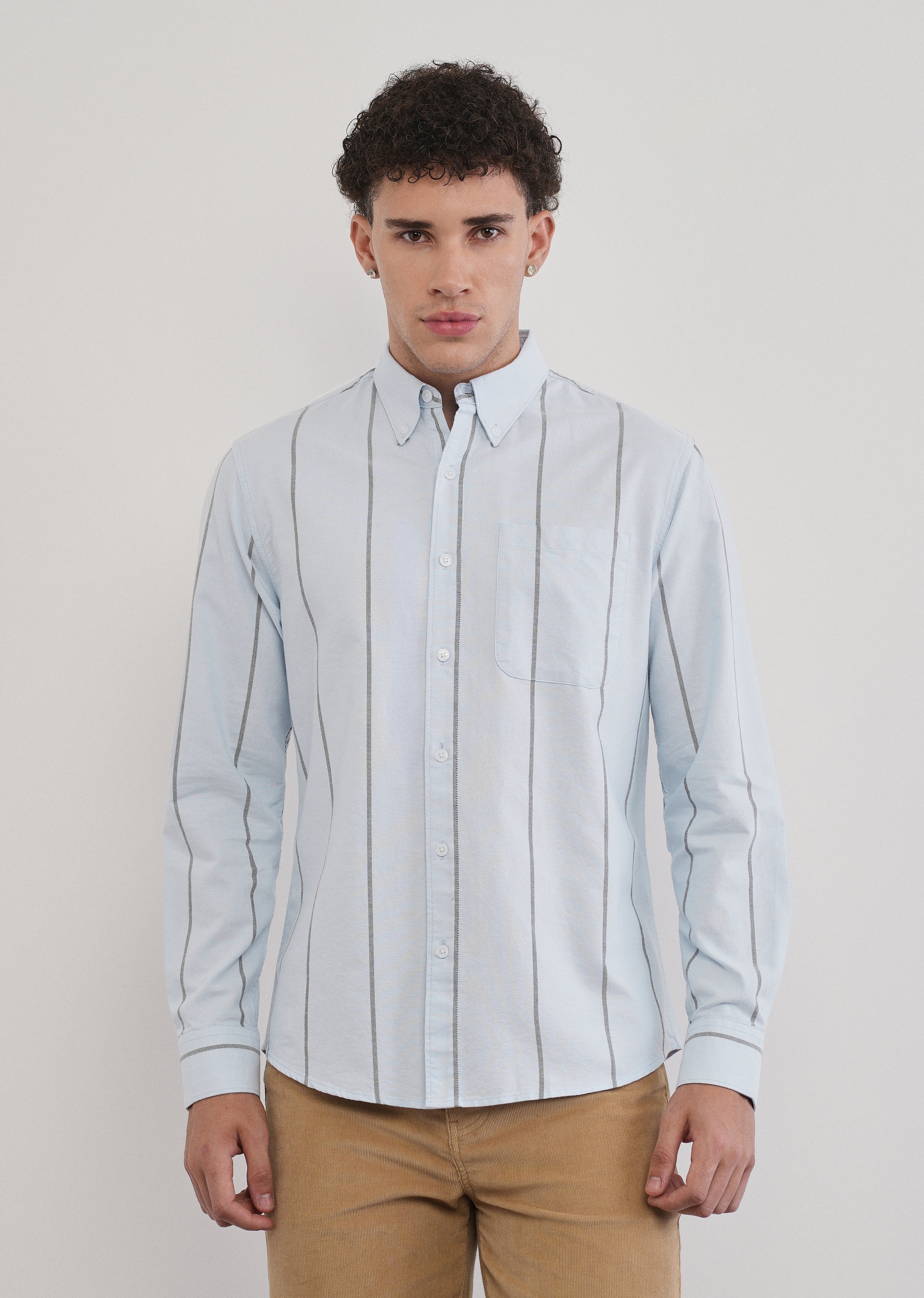 Vertical Stripe Blue Cotton Shirt