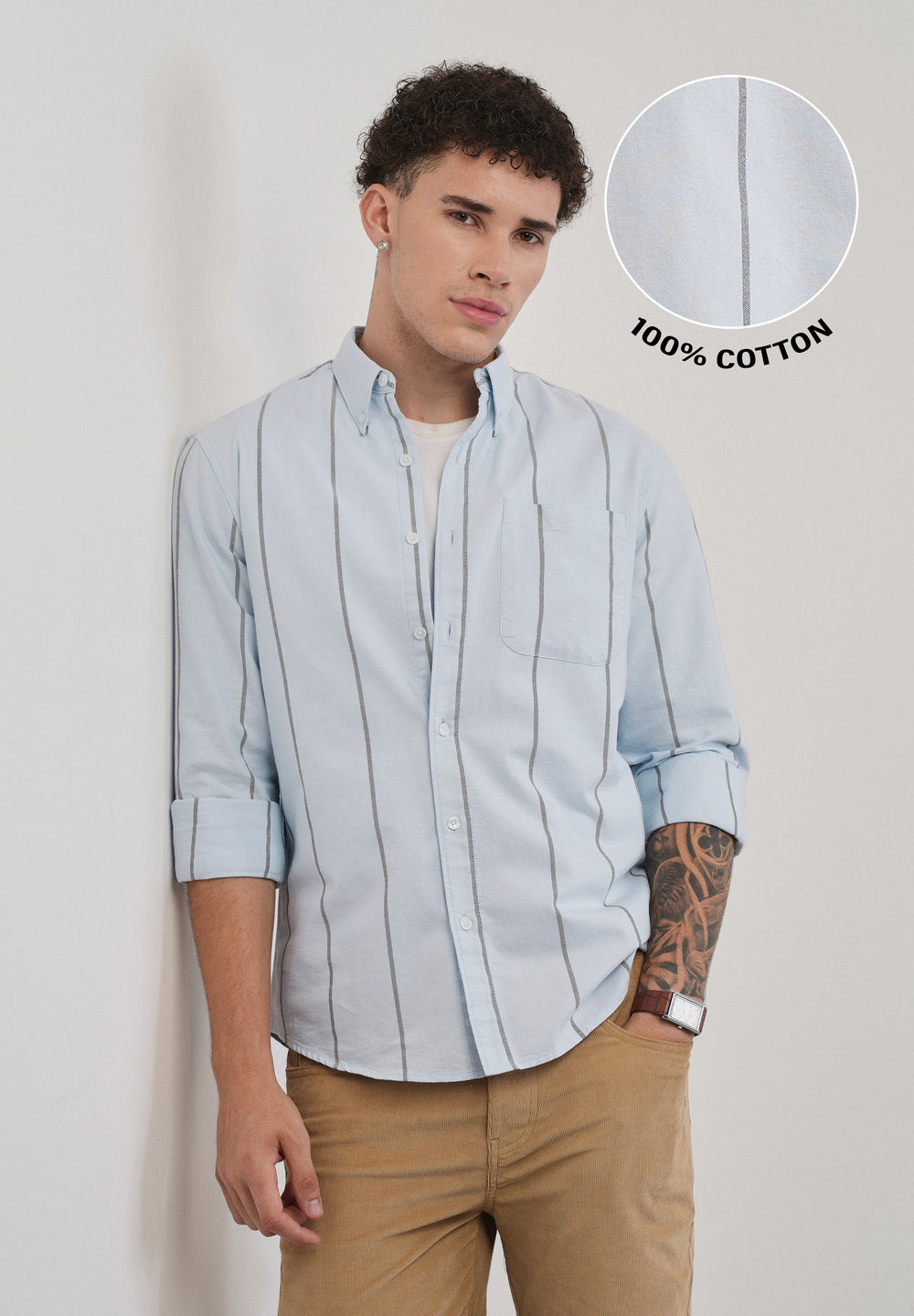 Vertical Stripe Blue Cotton Shirt
