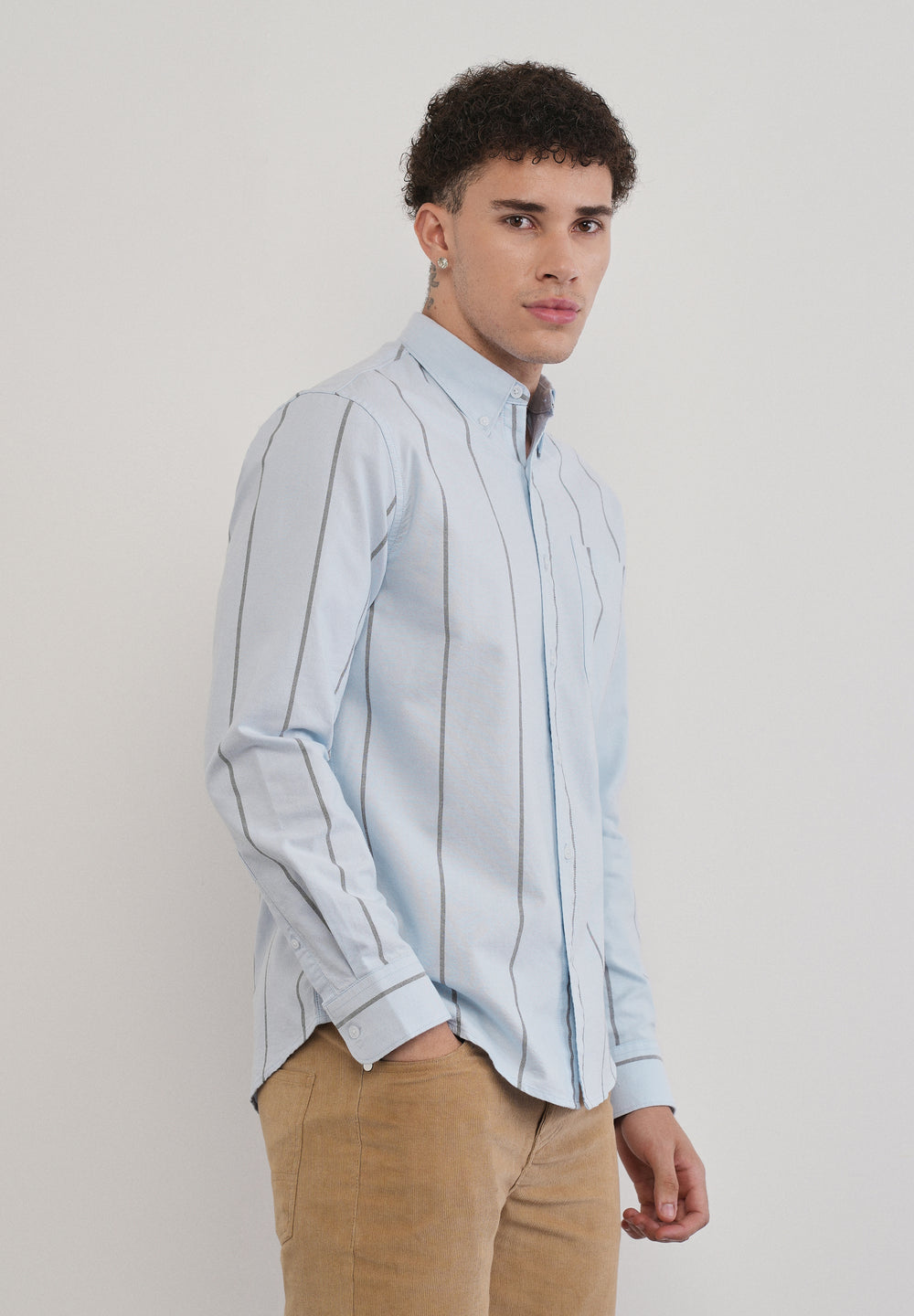Vertical Stripe Blue Cotton Shirt