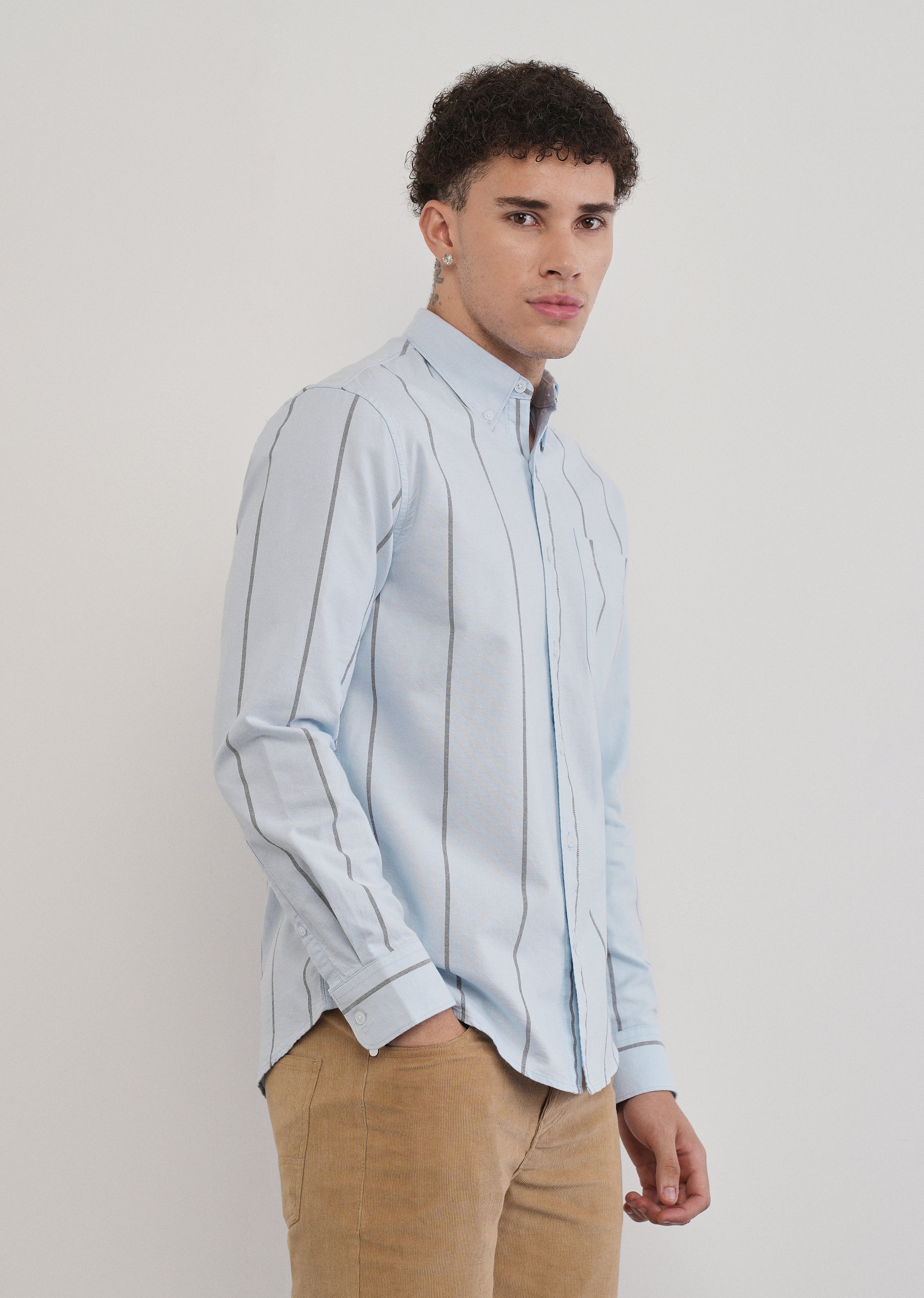 Vertical Stripe Blue Cotton Shirt