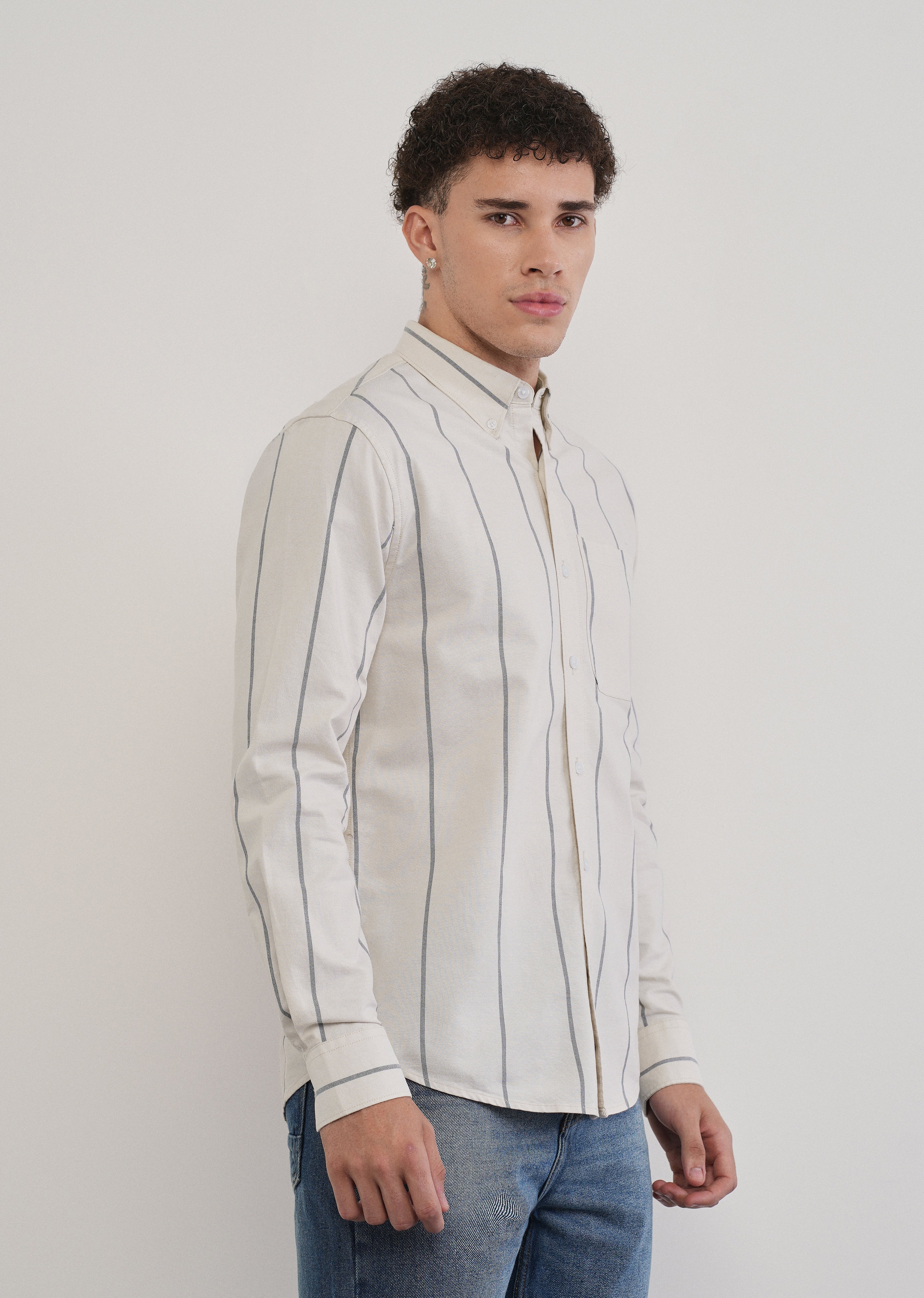 Vertical Stripe Ivory Cotton Shirt