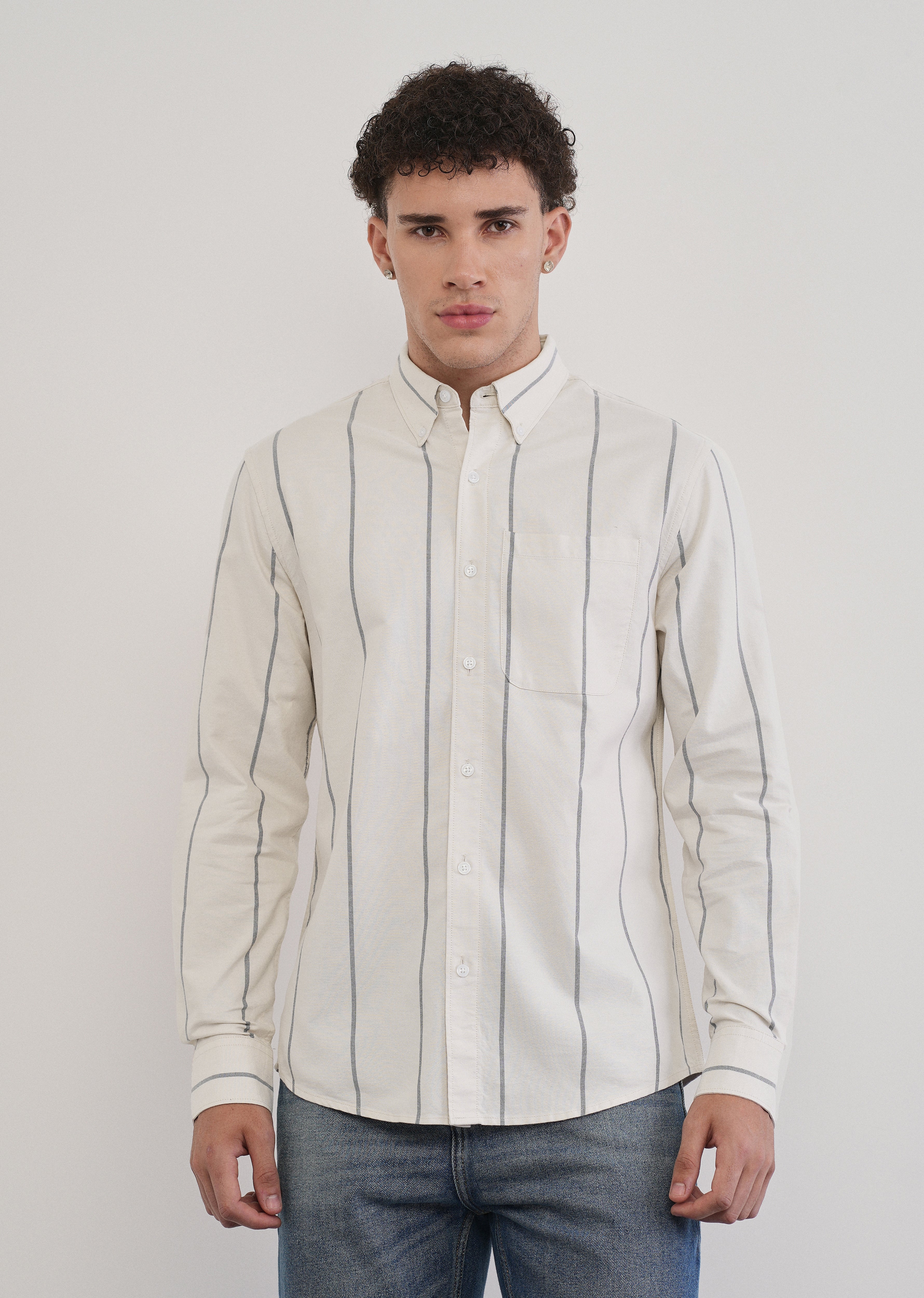 Vertical Stripe Ivory Cotton Shirt