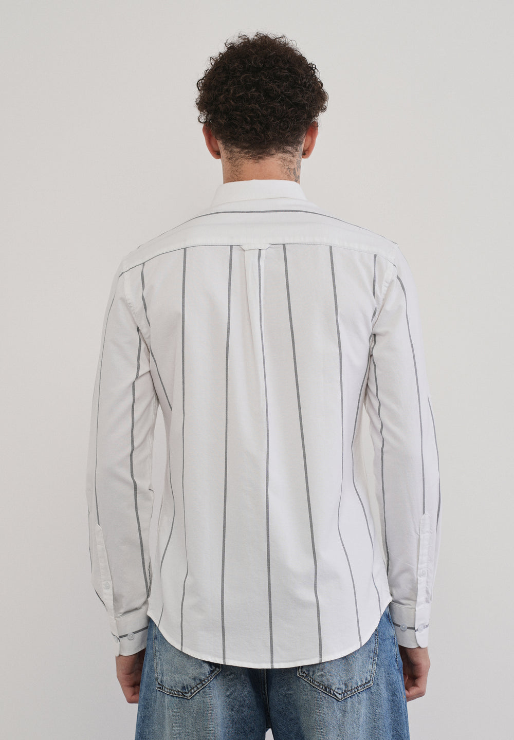 Vertical Stripe White Cotton Shirt