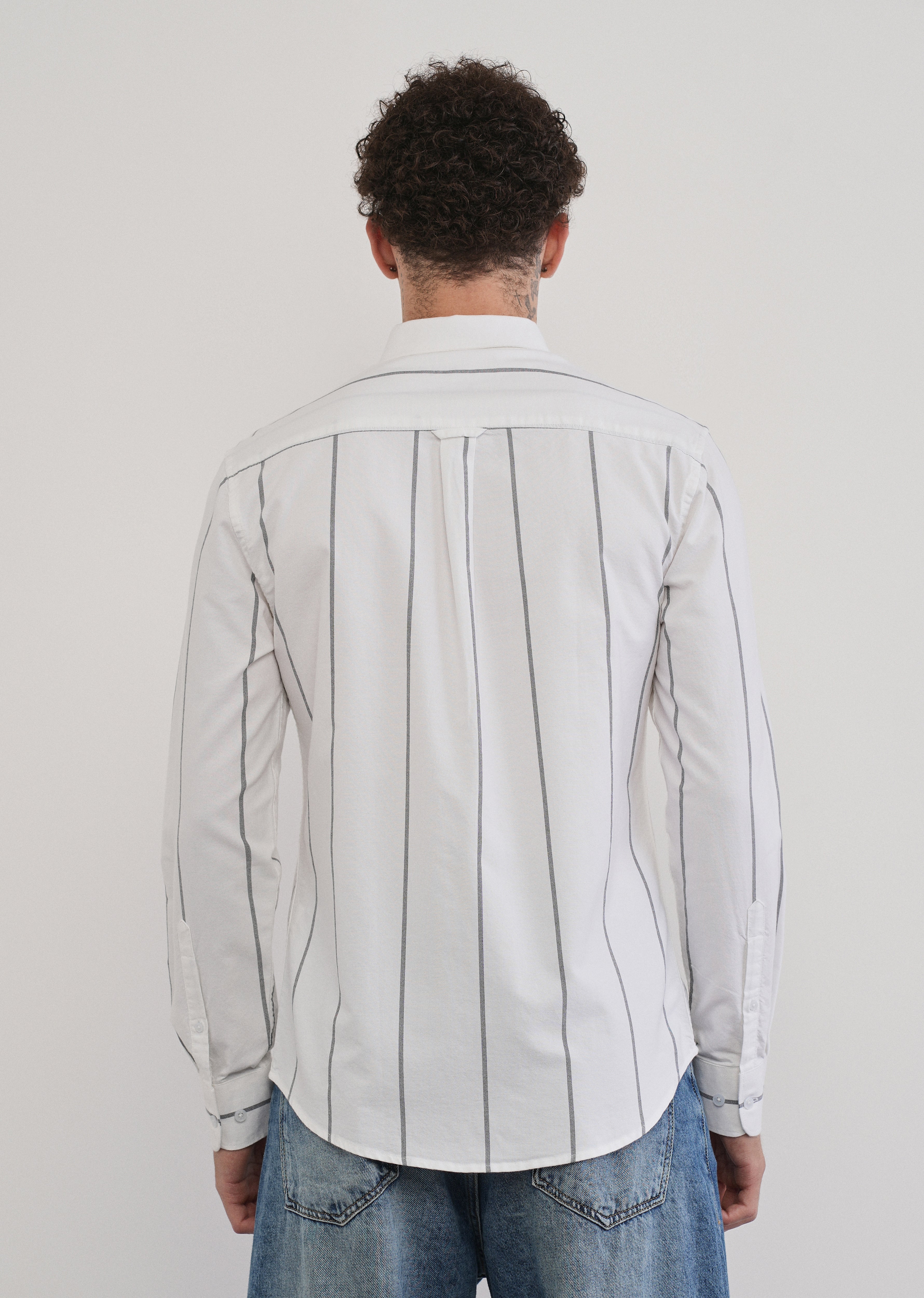 Vertical Stripe White Cotton Shirt