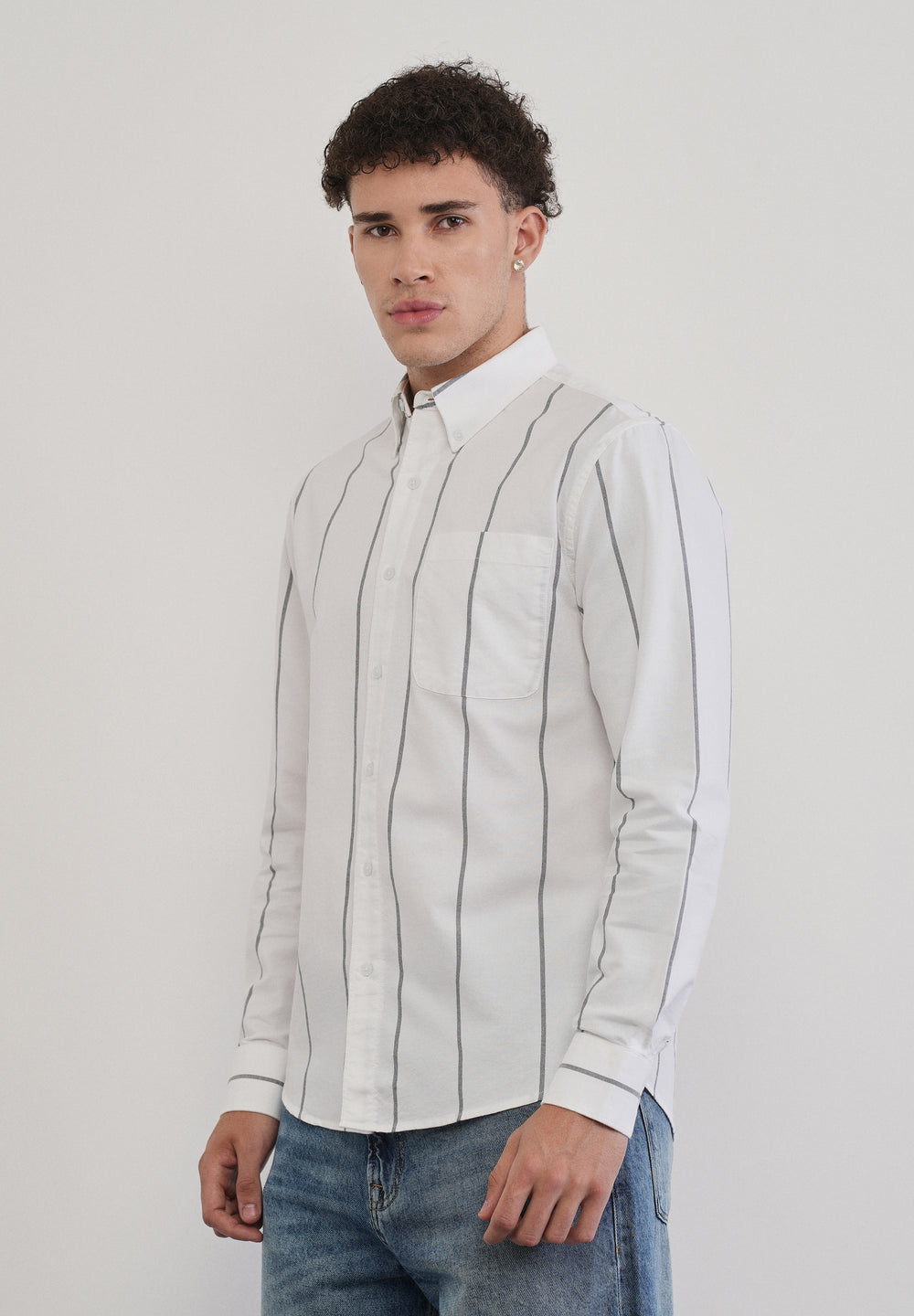 Vertical Stripe White Cotton Shirt