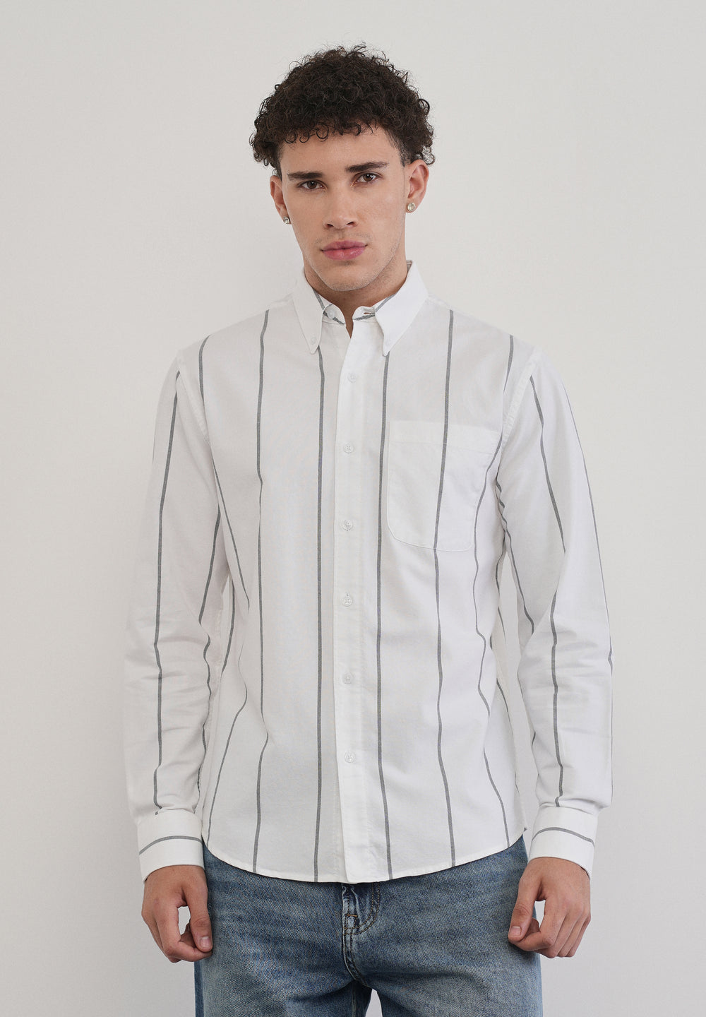 Vertical Stripe White Cotton Shirt