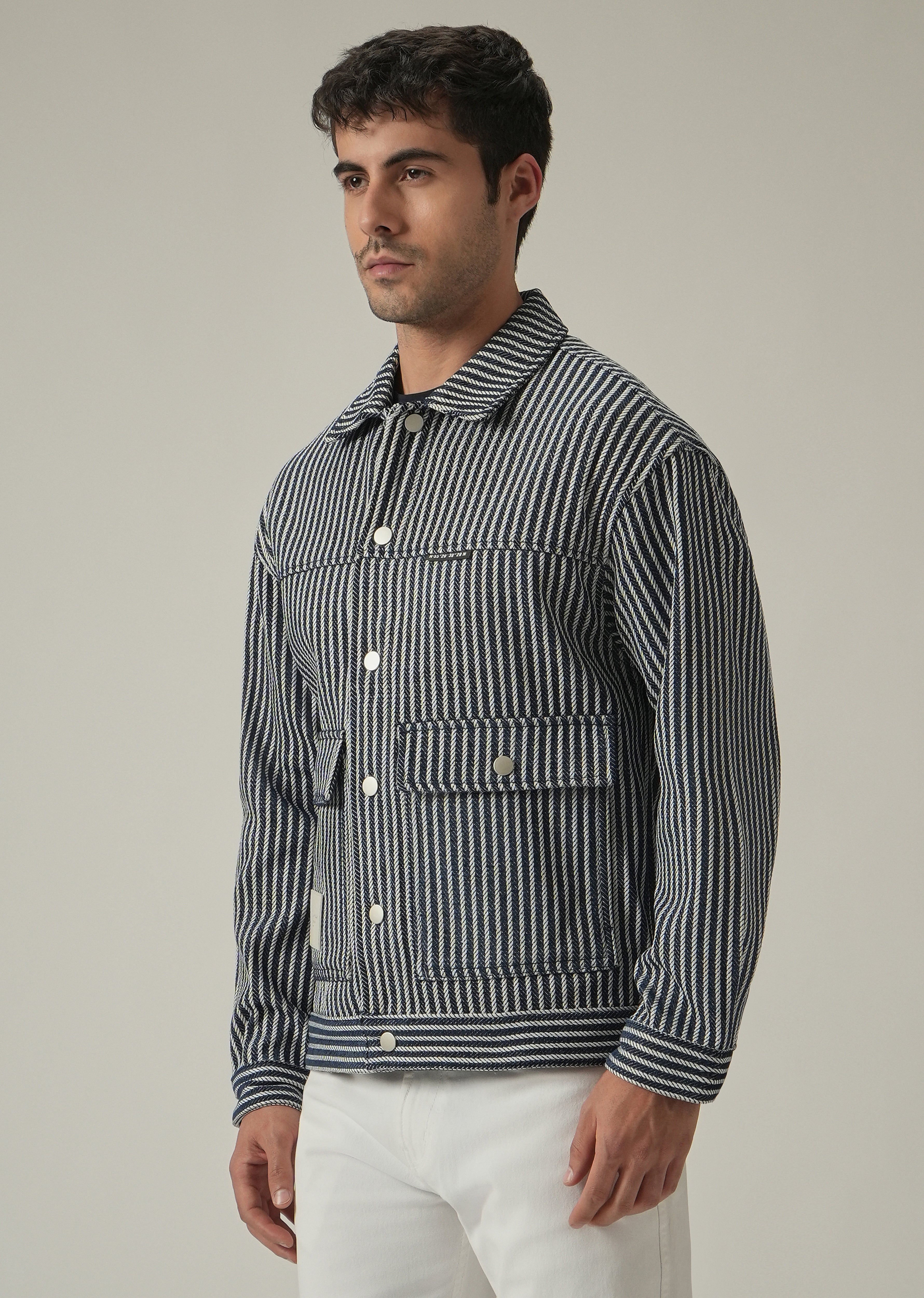 Vertical Striped Denim Jacquard Jacket