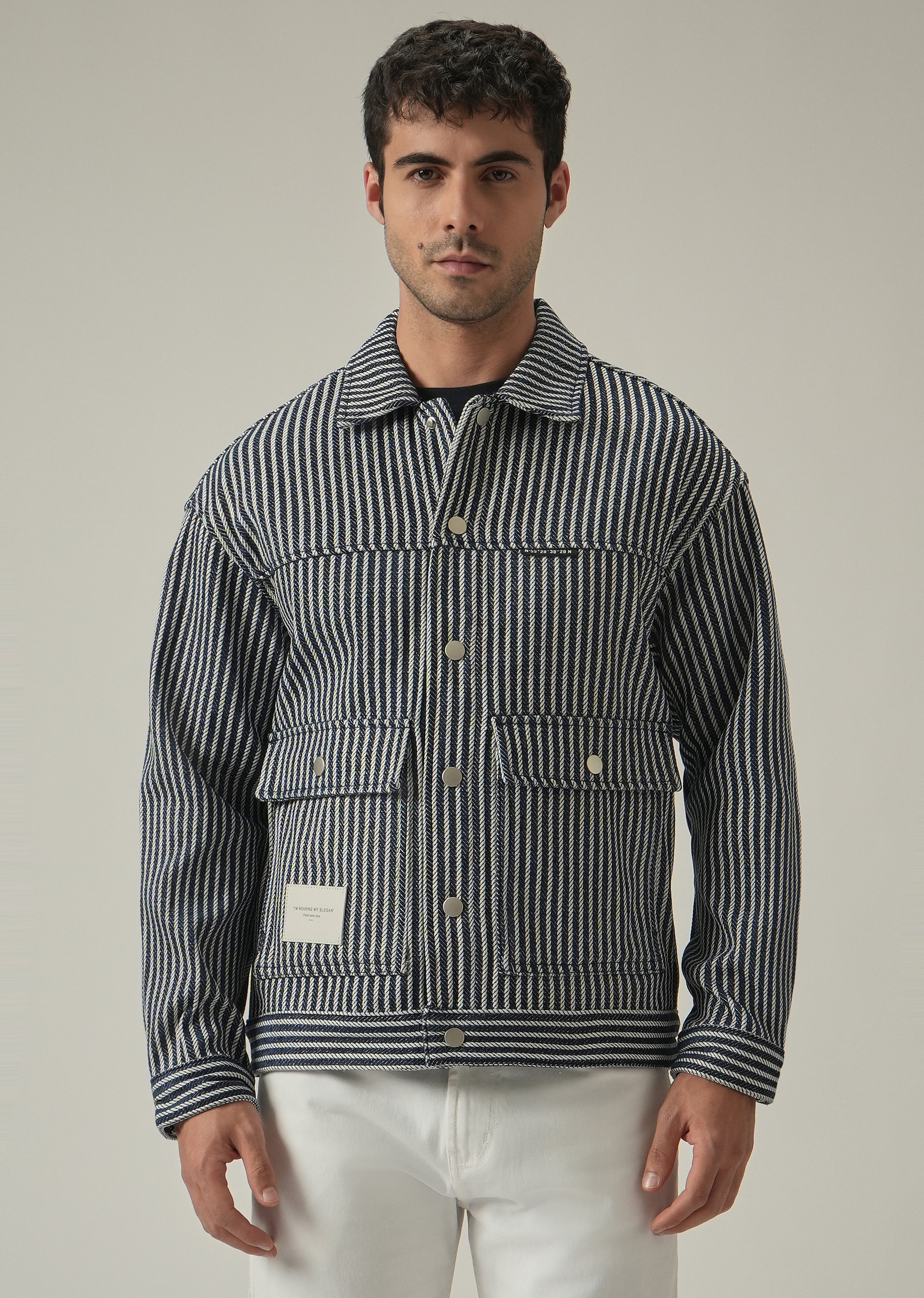 Vertical Striped Denim Jacquard Jacket