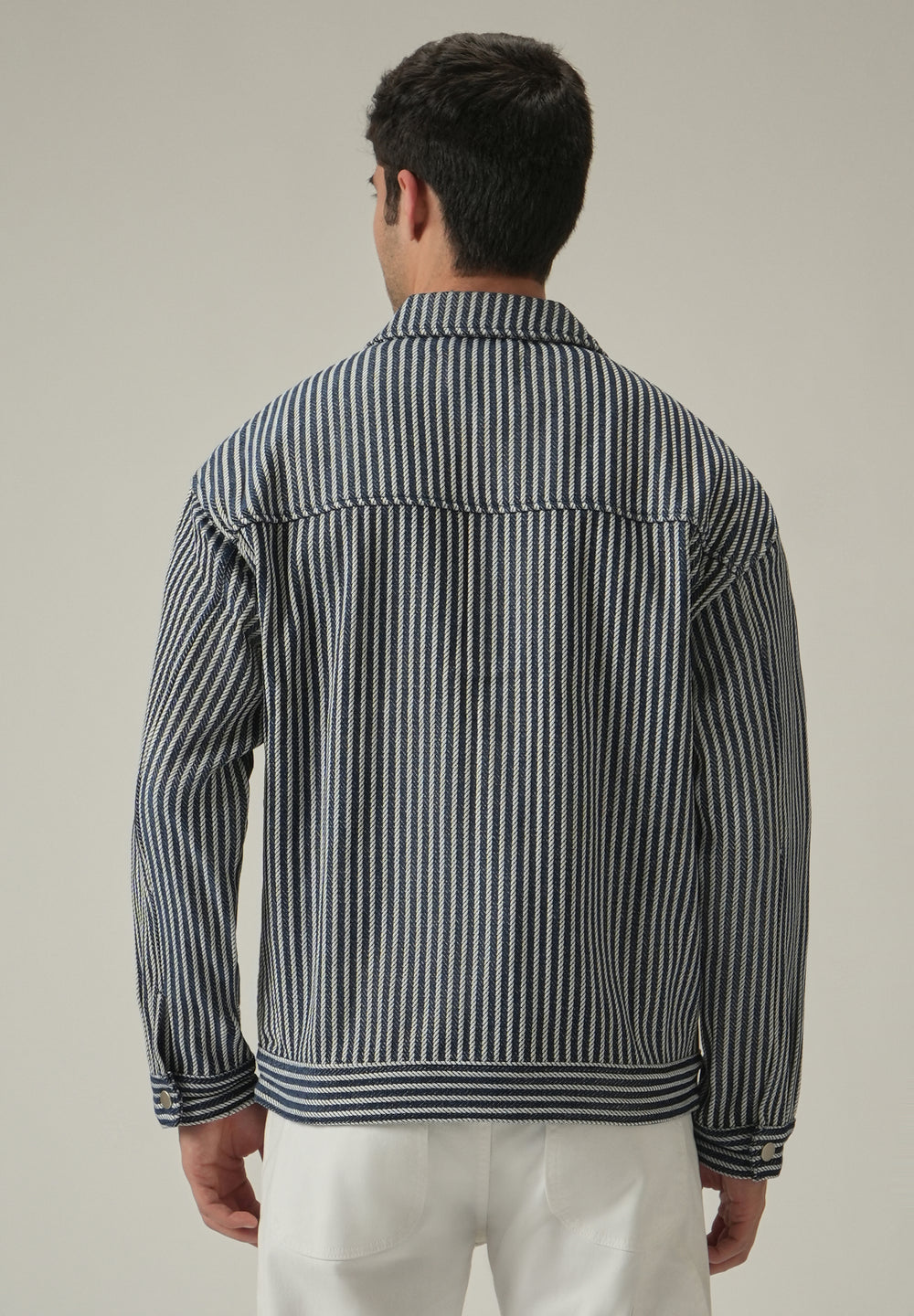 Vertical Striped Denim Jacquard Jacket