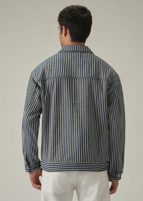 Vertical Striped Denim Jacquard Jacket