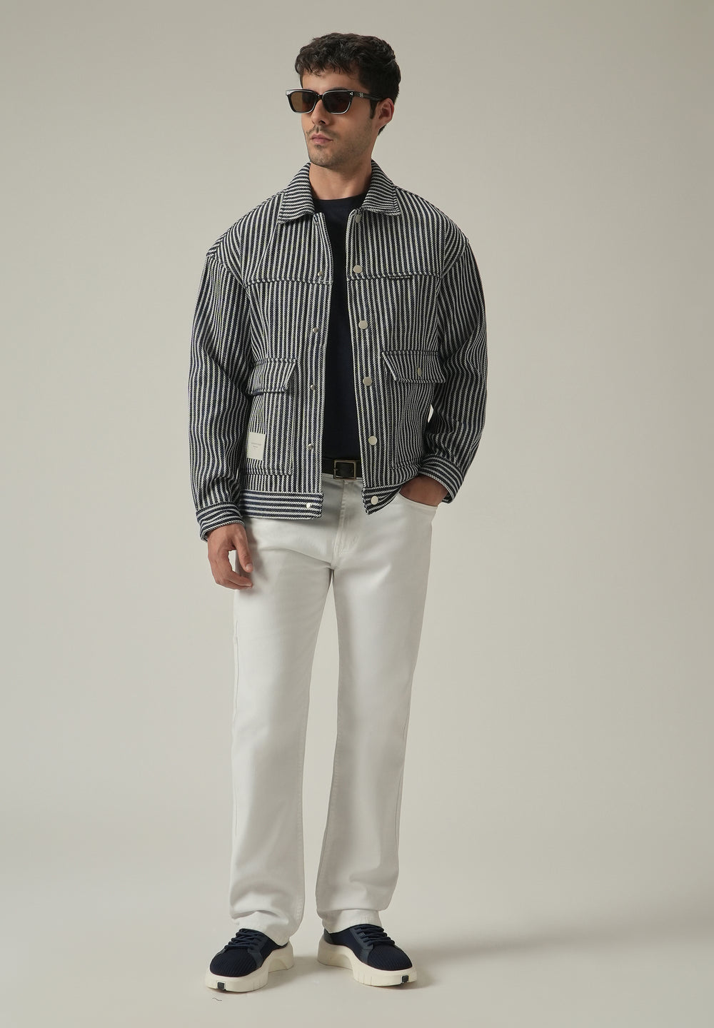 Vertical Striped Denim Jacquard Jacket
