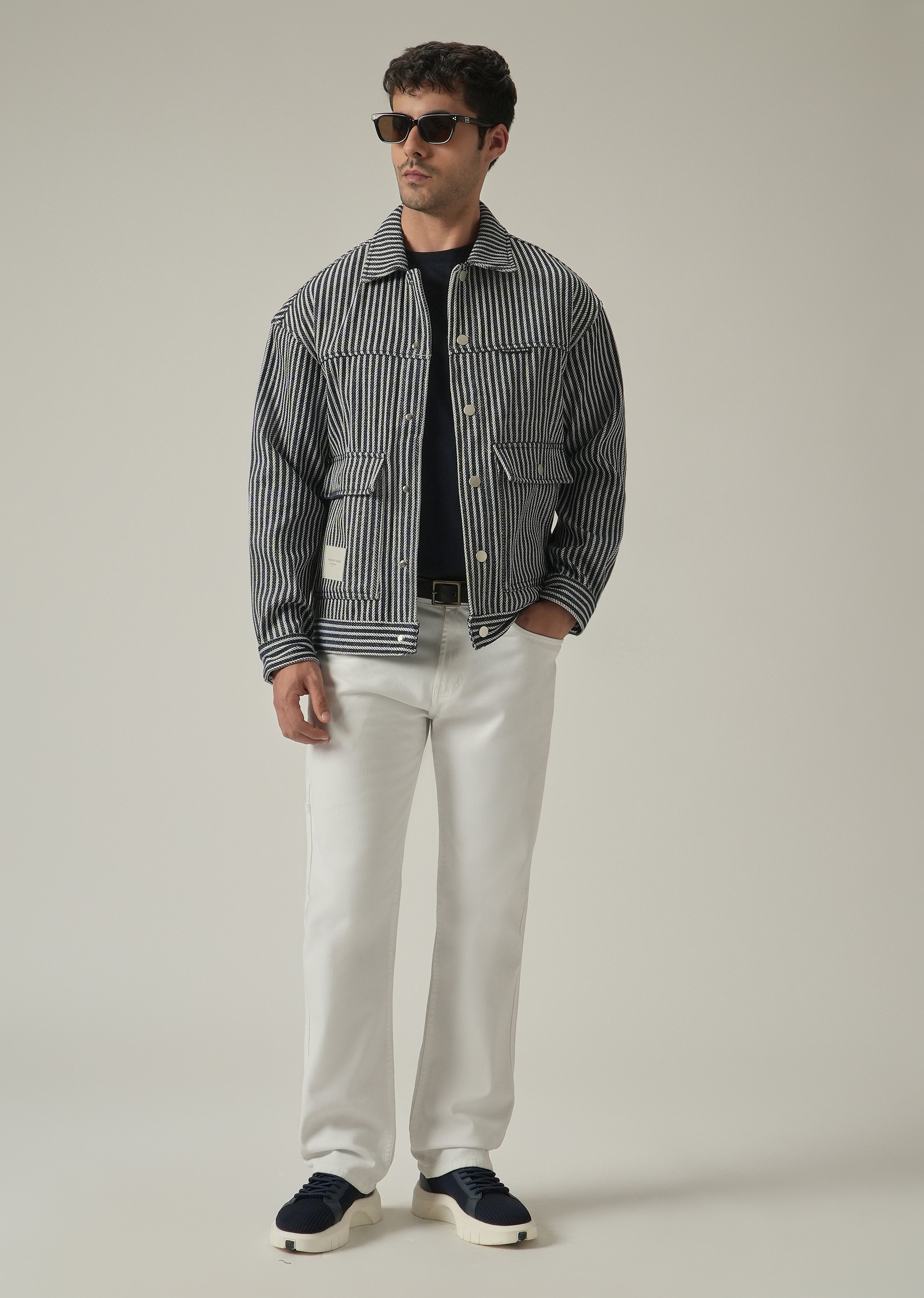 Vertical Striped Denim Jacquard Jacket