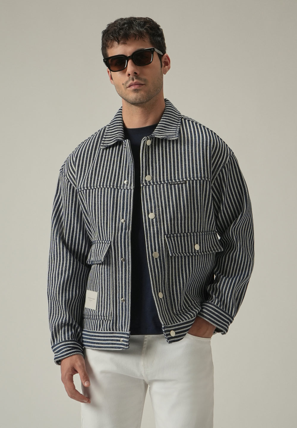 Vertical Striped Denim Jacquard Jacket