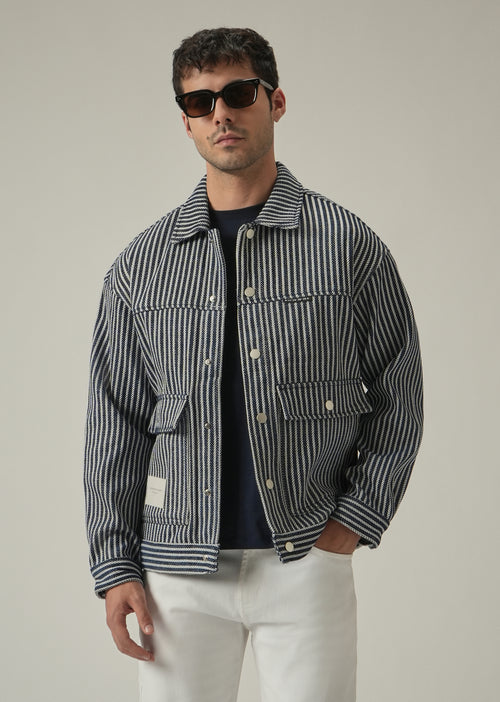 Vertical Striped Denim Jacquard Jacket