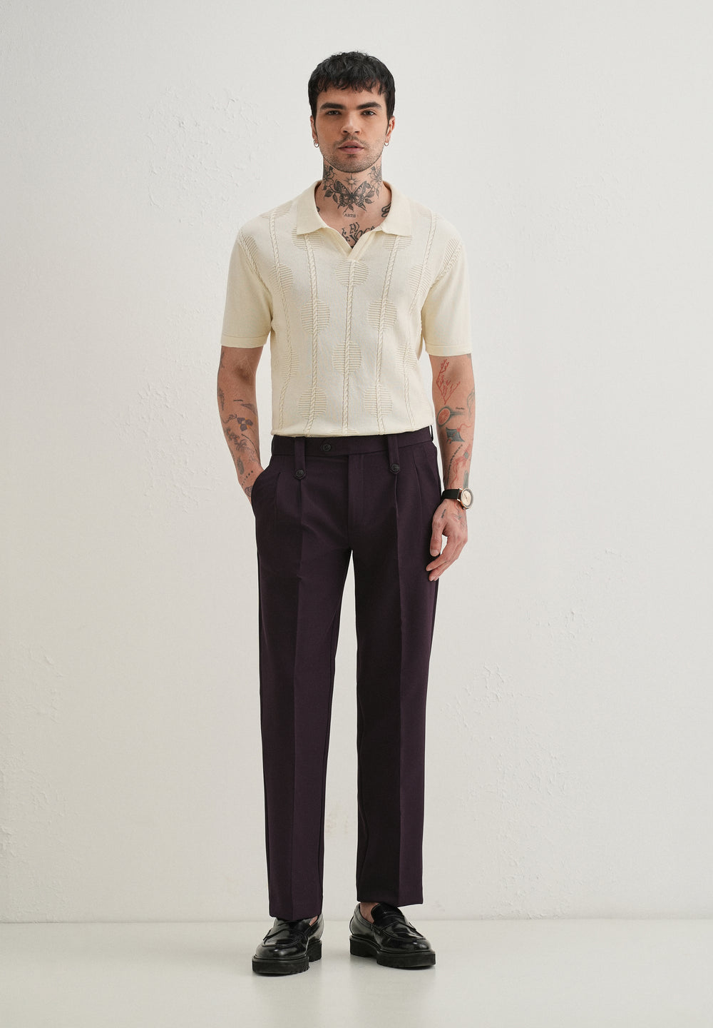 Violet Button-Tab Pleat Trouser