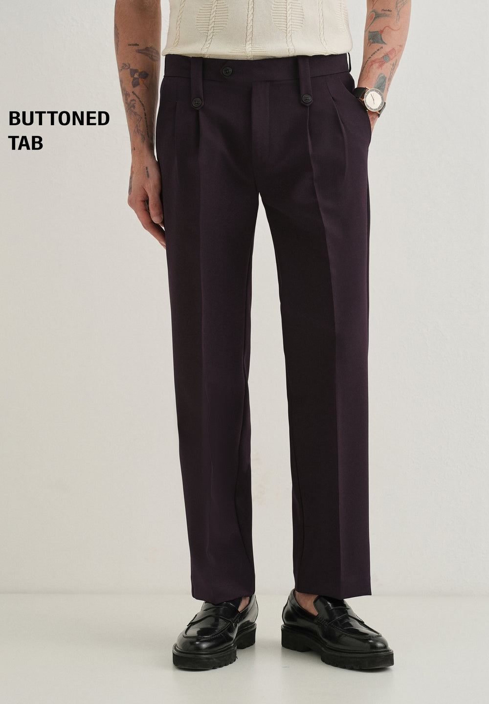 Violet Button-Tab Pleat Trouser