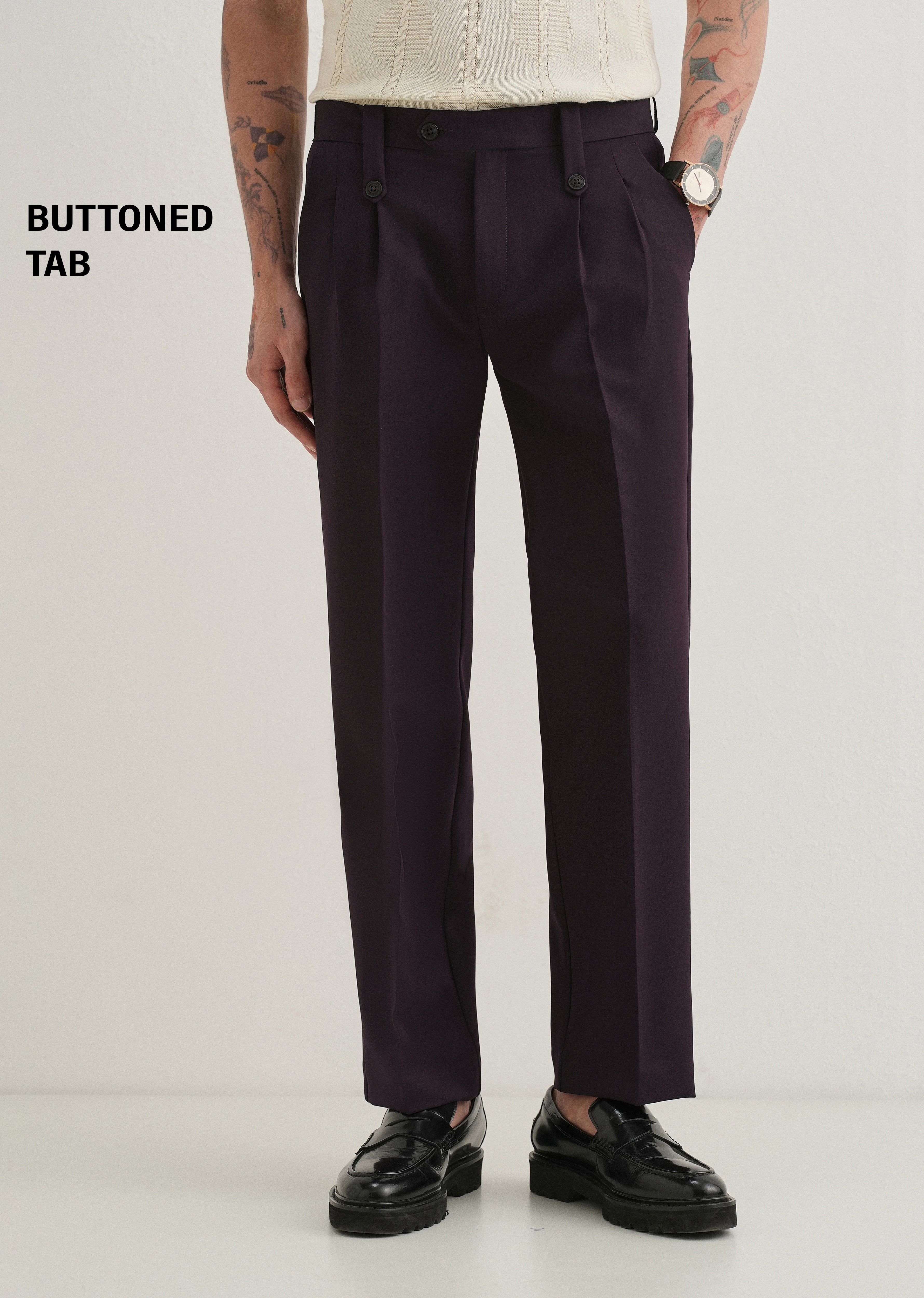 Violet Button-Tab Pleat Trouser