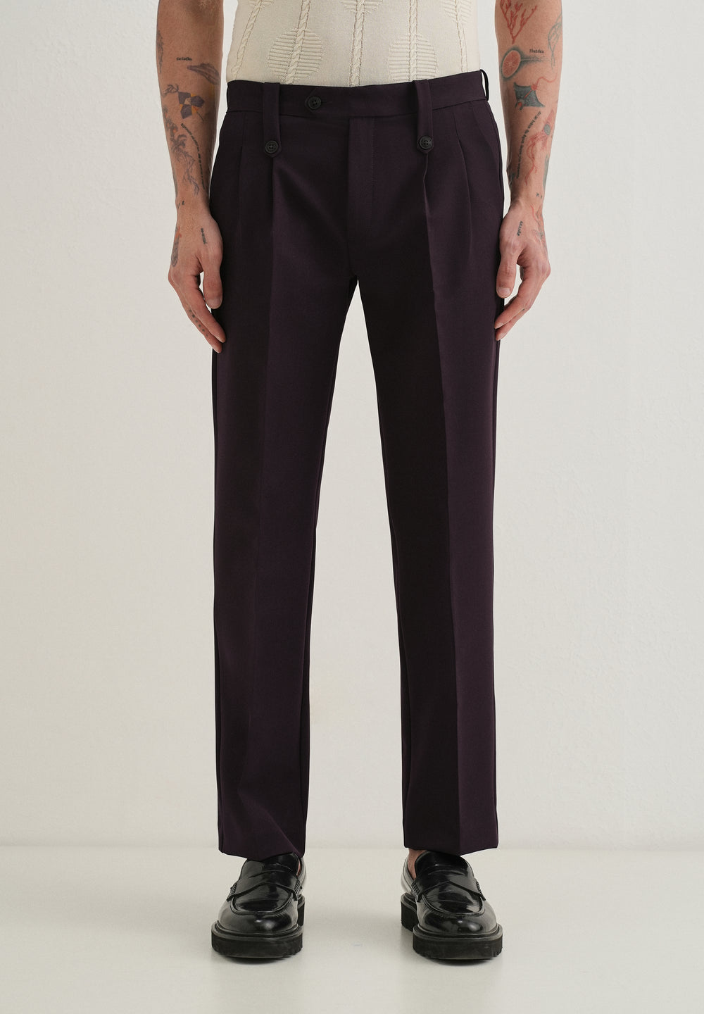 Violet Button-Tab Pleat Trouser