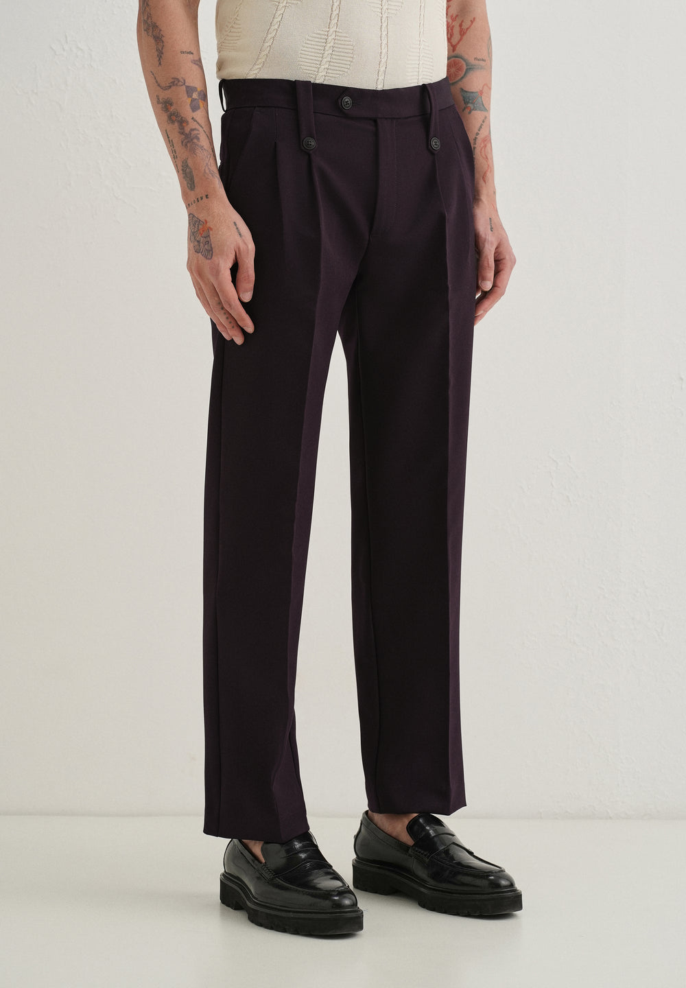 Violet Button-Tab Pleat Trouser