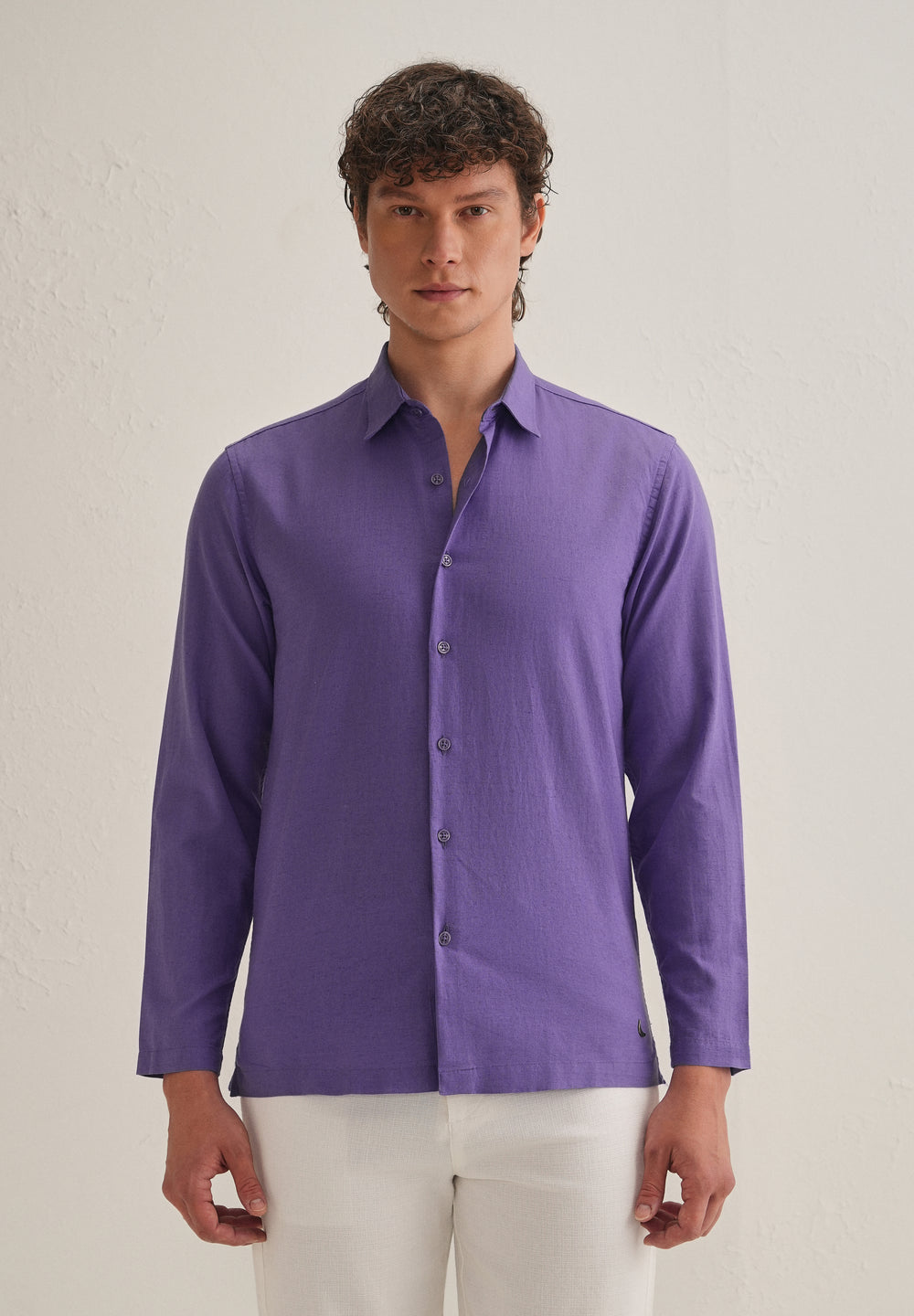 Violet Hidden Sleeve Placket Cotton Linen Shirt