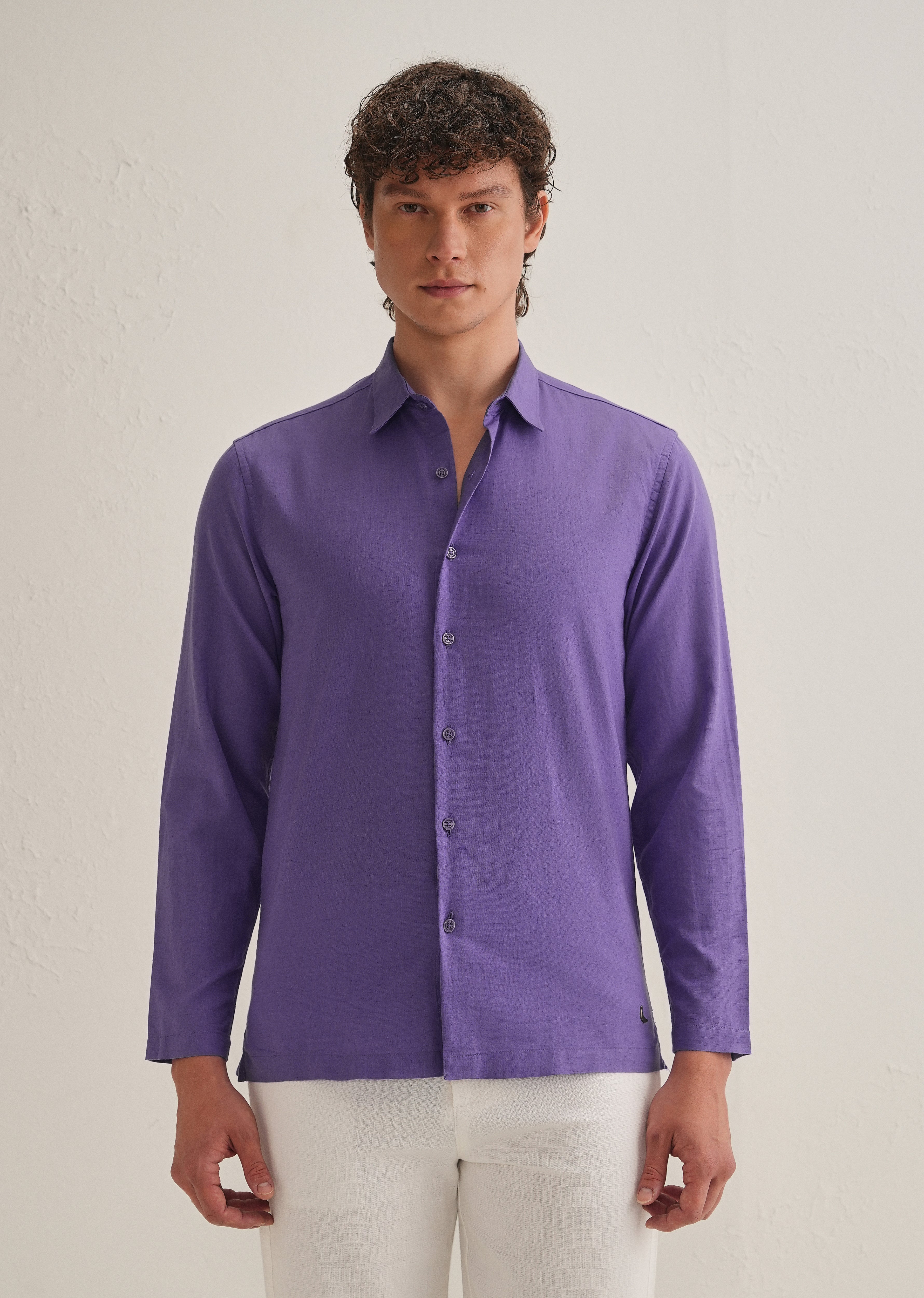 Violet Hidden Sleeve Placket Cotton Linen Shirt