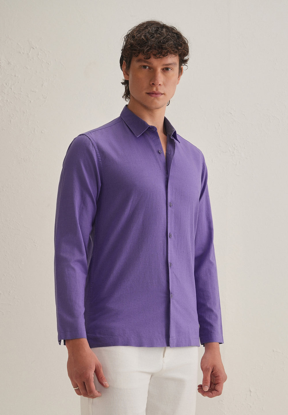 Violet Hidden Sleeve Placket Cotton Linen Shirt
