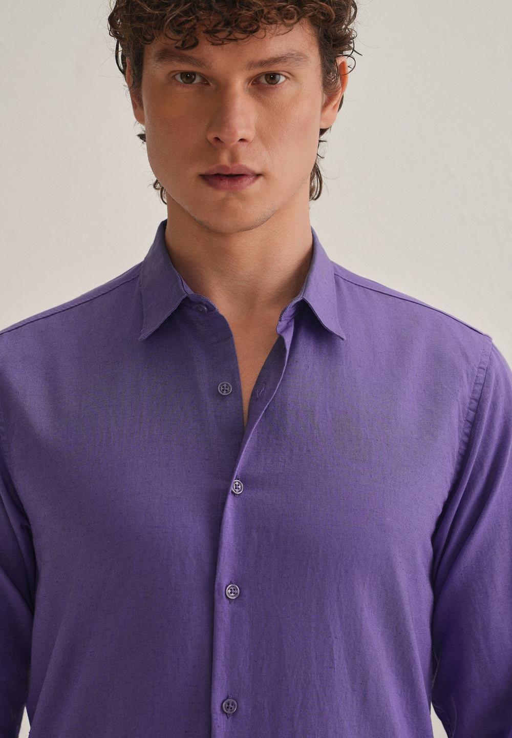 Violet Hidden Sleeve Placket Cotton Linen Shirt