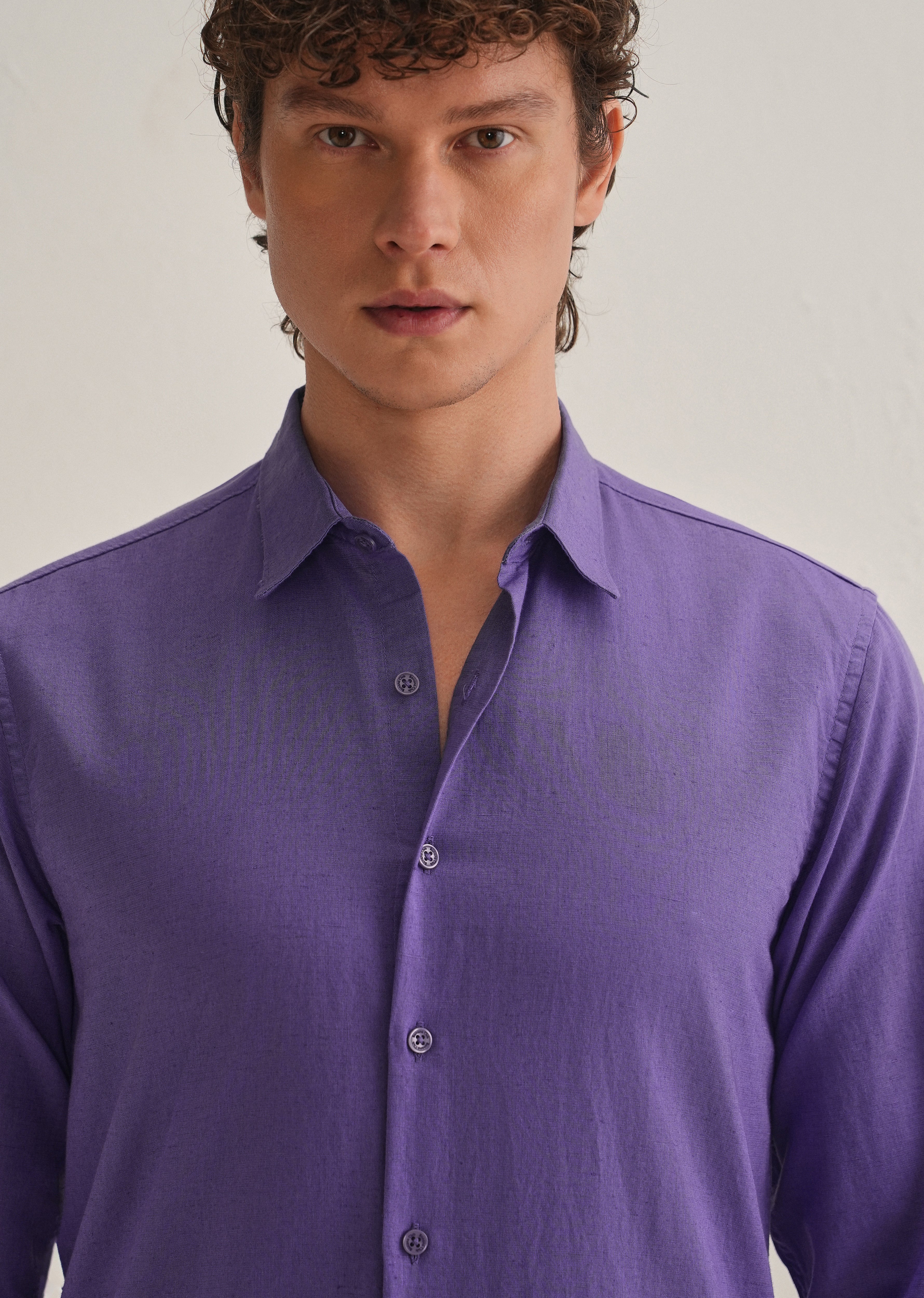 Violet Hidden Sleeve Placket Cotton Linen Shirt