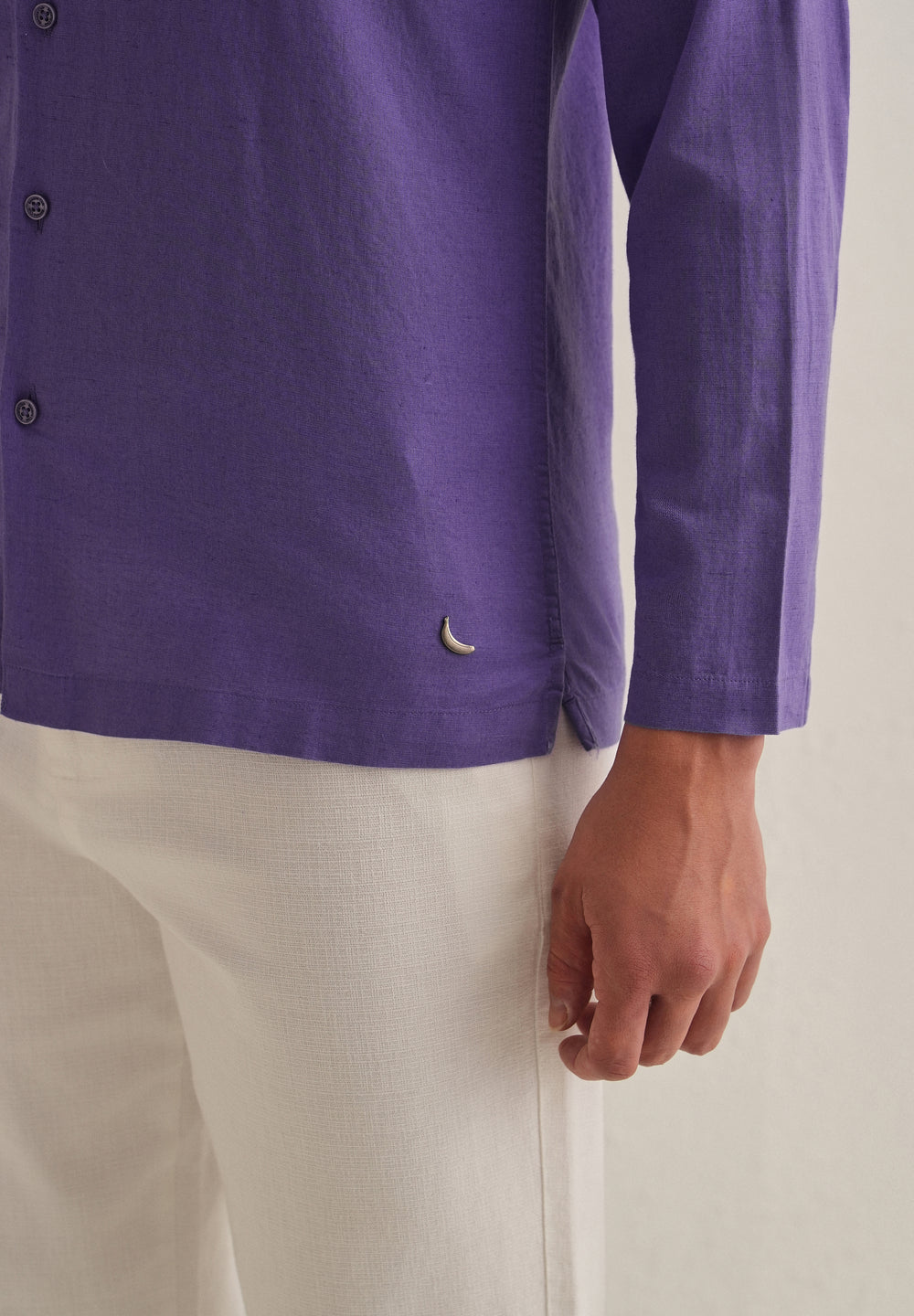 Violet Hidden Sleeve Placket Cotton Linen Shirt