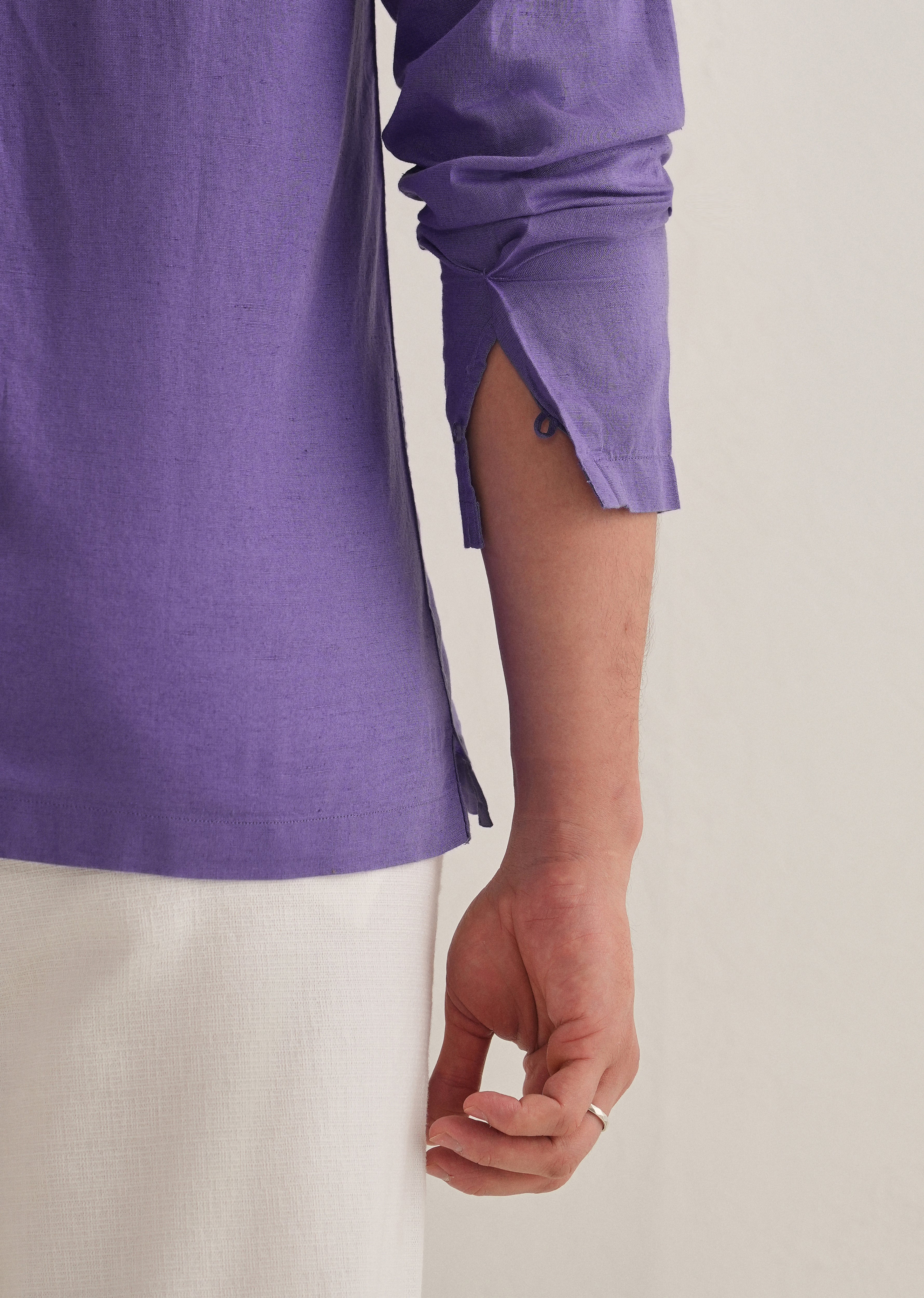 Violet Hidden Sleeve Placket Cotton Linen Shirt