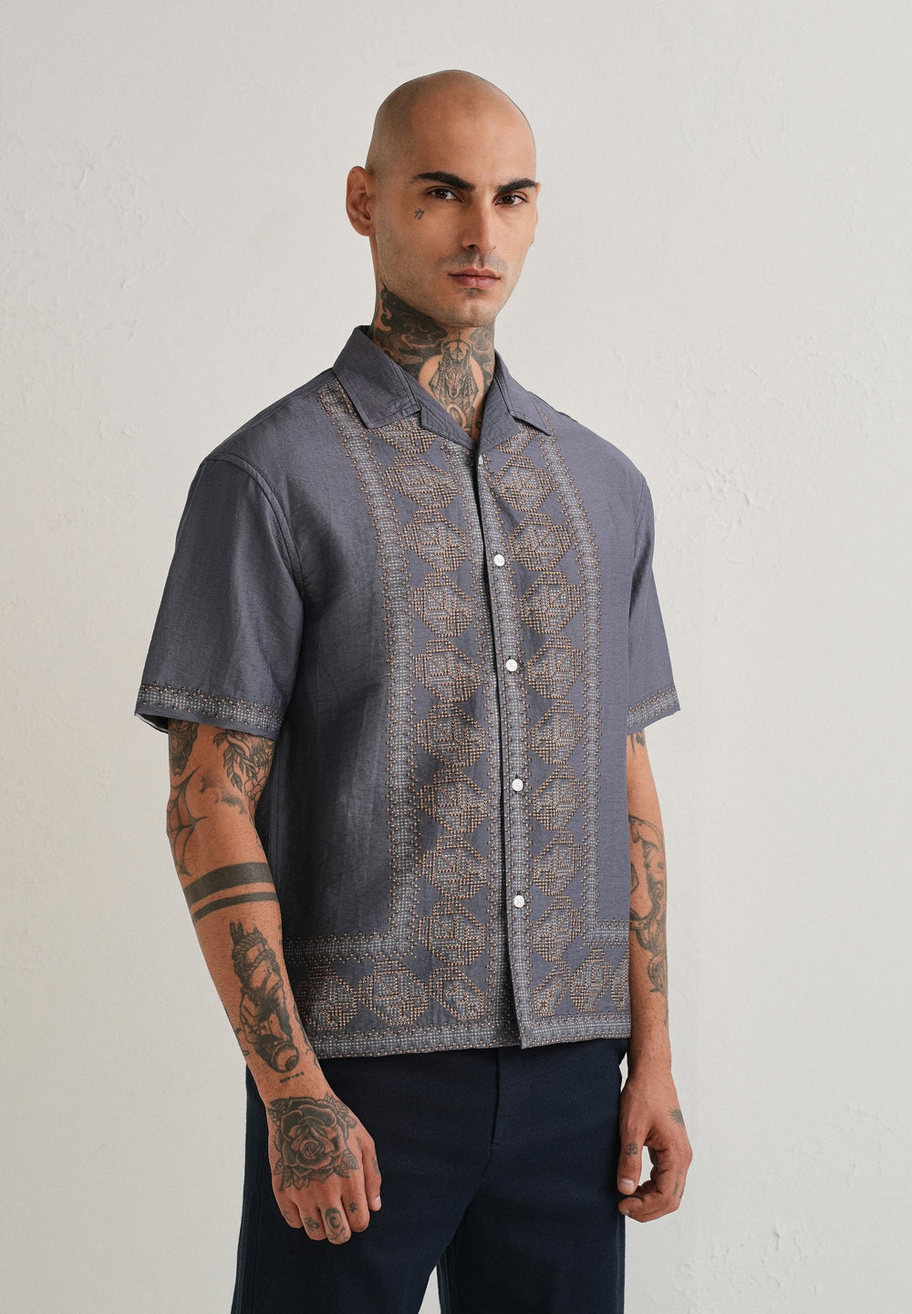 Violet Panel Placement Print Shirt