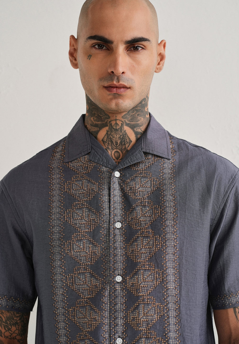 Violet Panel Placement Print Shirt