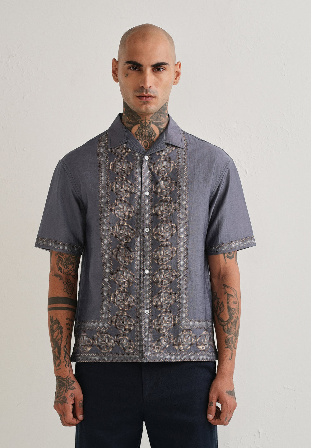 Violet Panel Placement Print Shirt