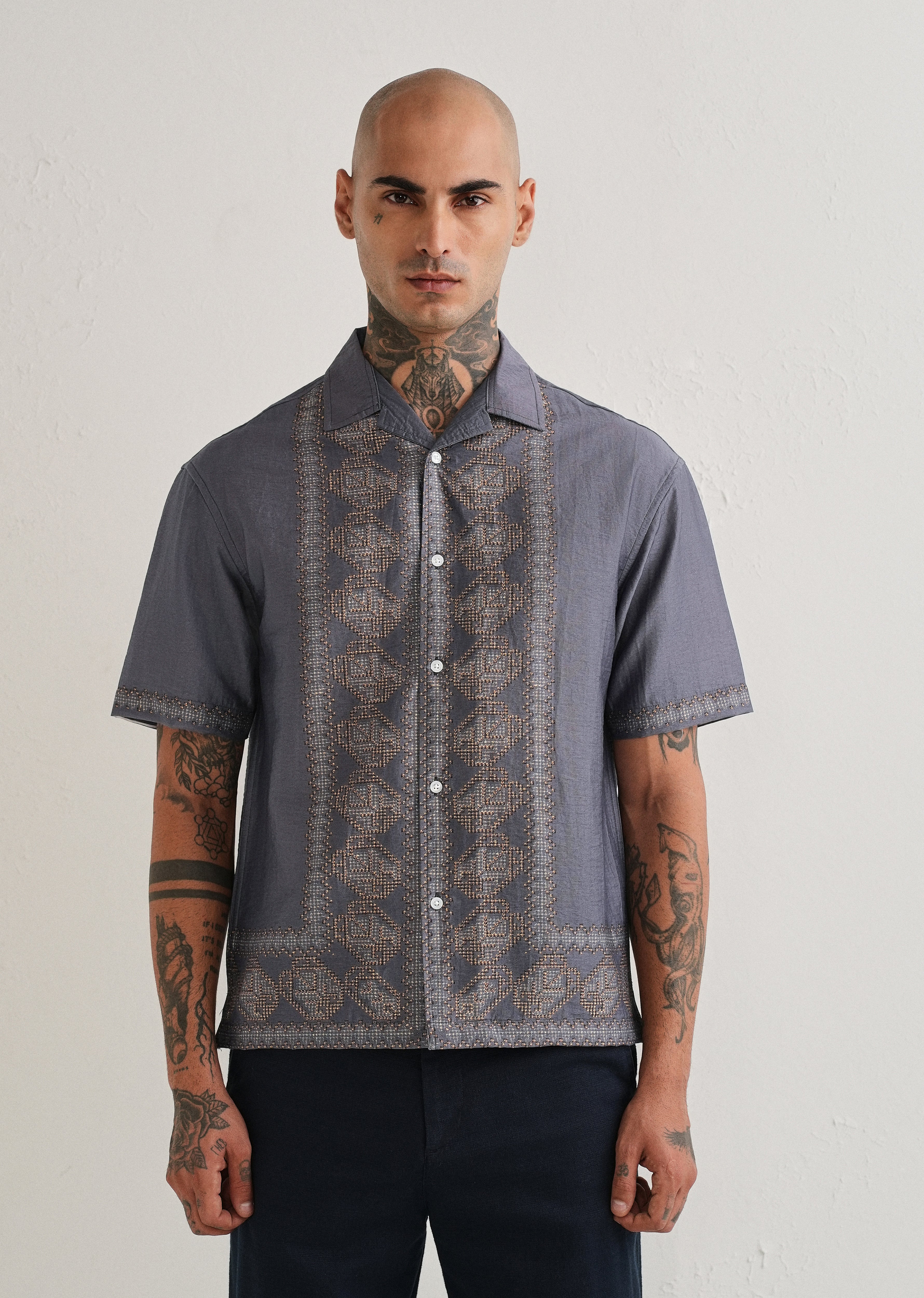 Violet Panel Placement Print Shirt