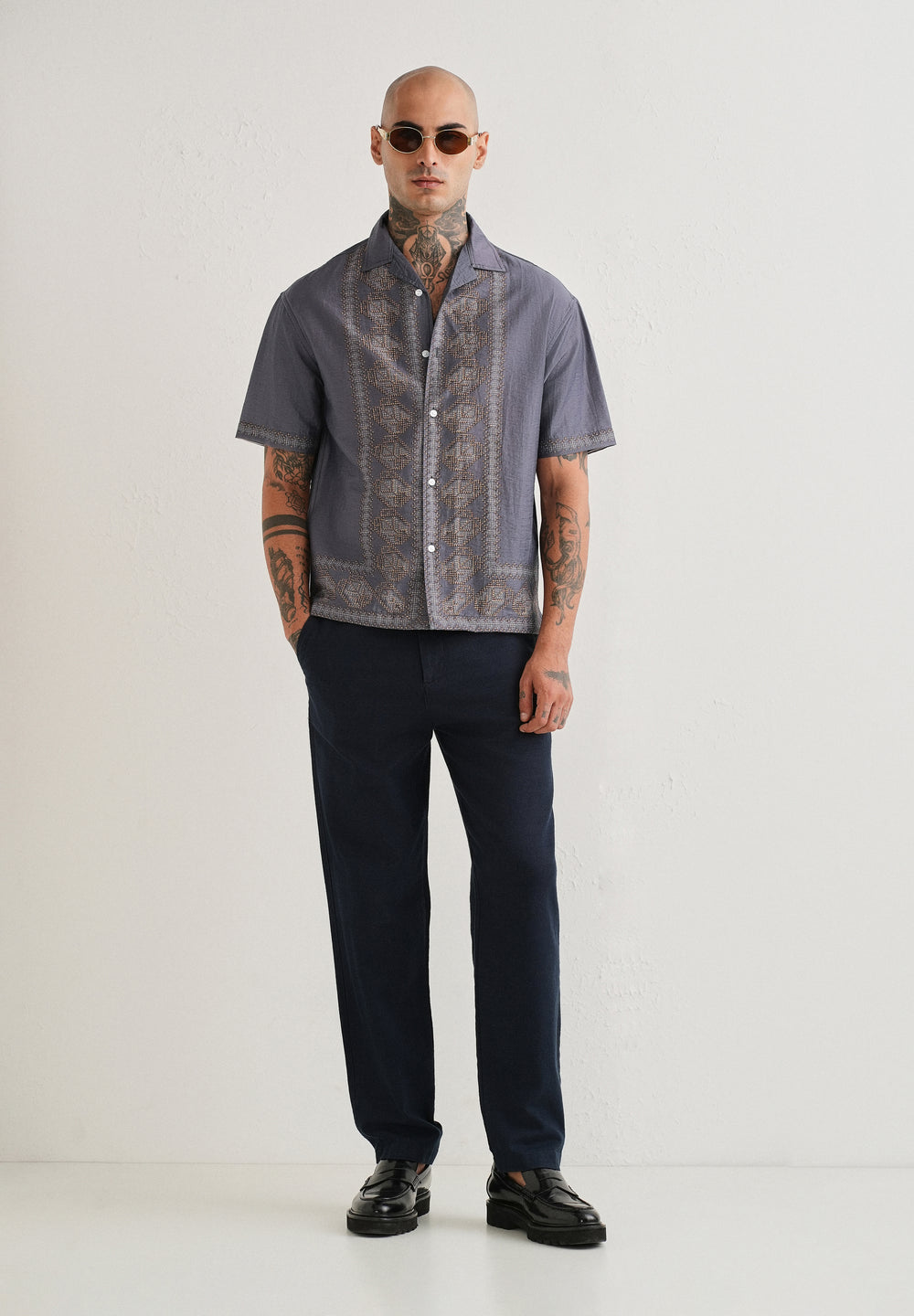 Violet Panel Placement Print Shirt