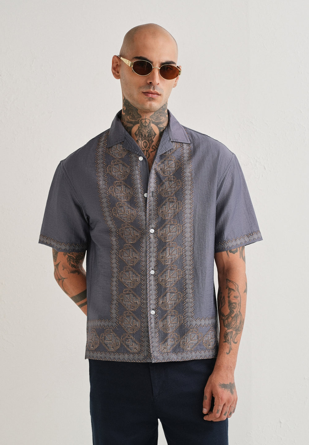 Violet Panel Placement Print Shirt