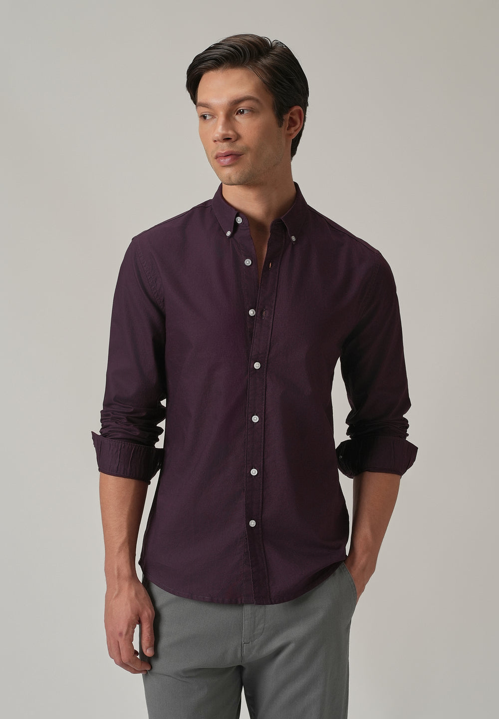 Violet Plain Elbow Patch Oxford Shirt