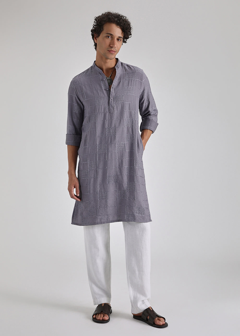 Violet Self Embroidered Kurta