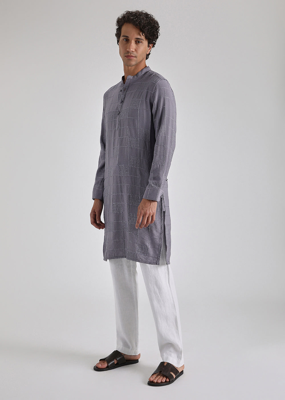 Violet Self Embroidered Kurta