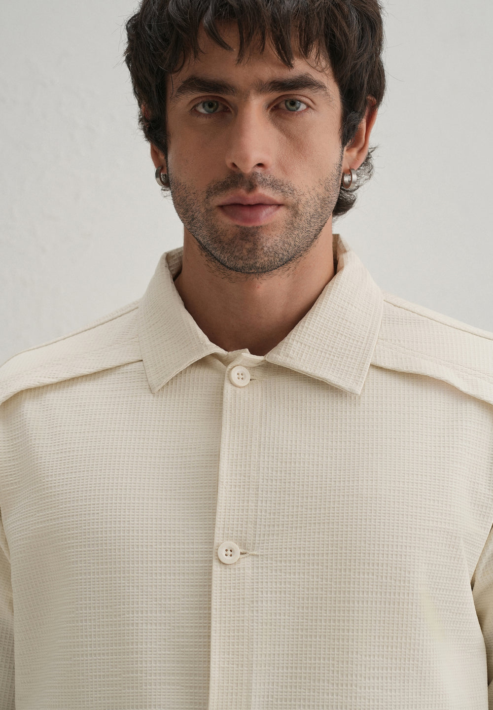 Cream Waffle Textured Shacket