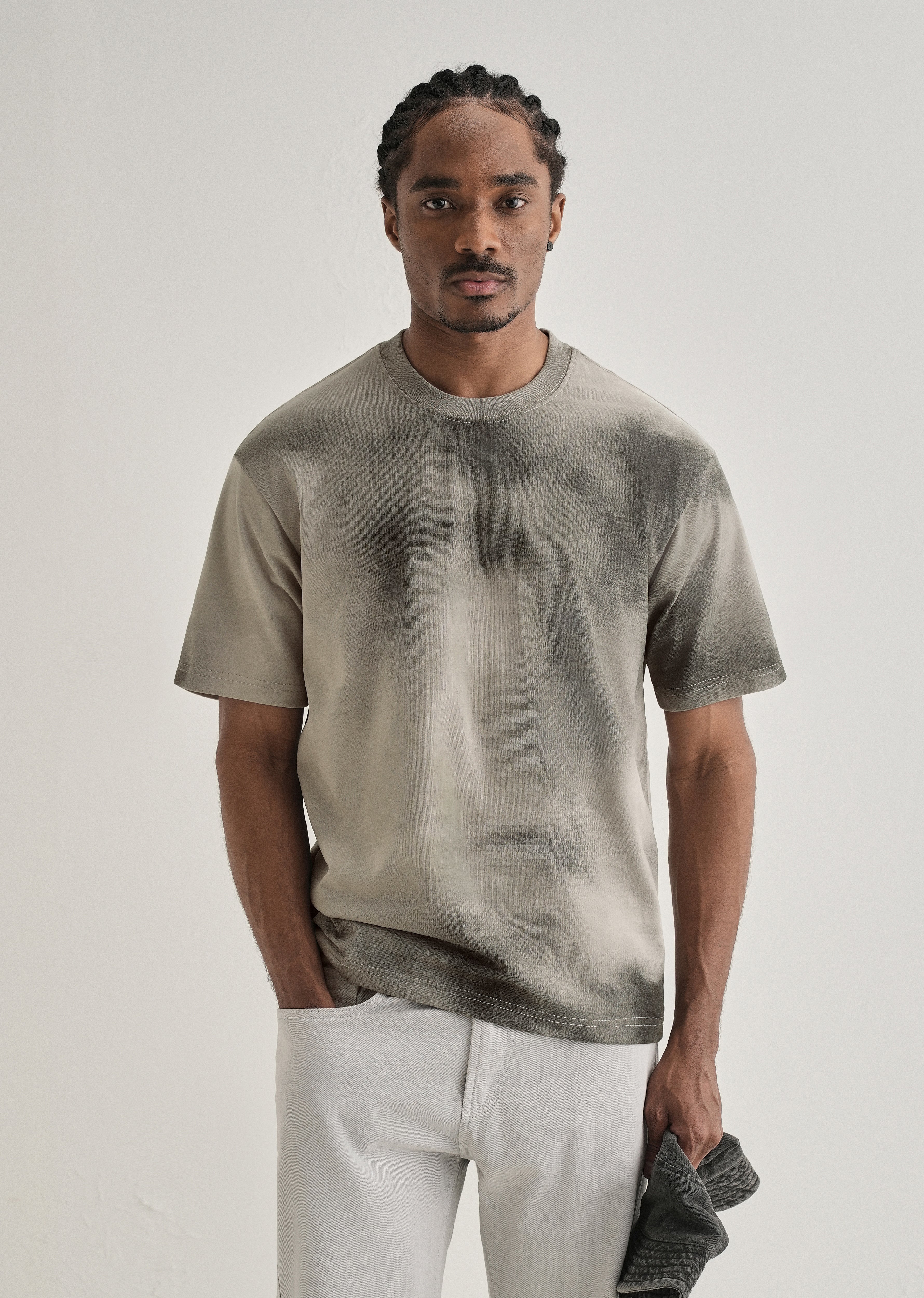 Warm Grey Smudge Wash Oversized T-shirt