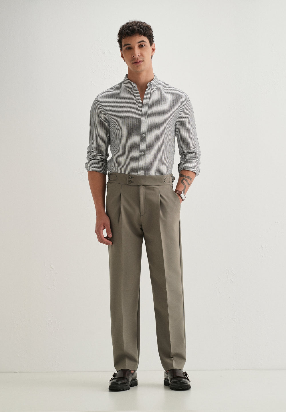 Warm Taupe Pleated Gurkha Pant