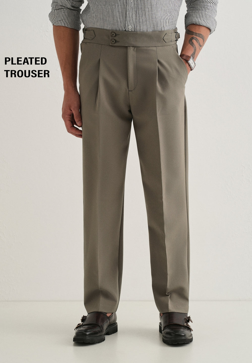 Warm Taupe Pleated Gurkha Pant