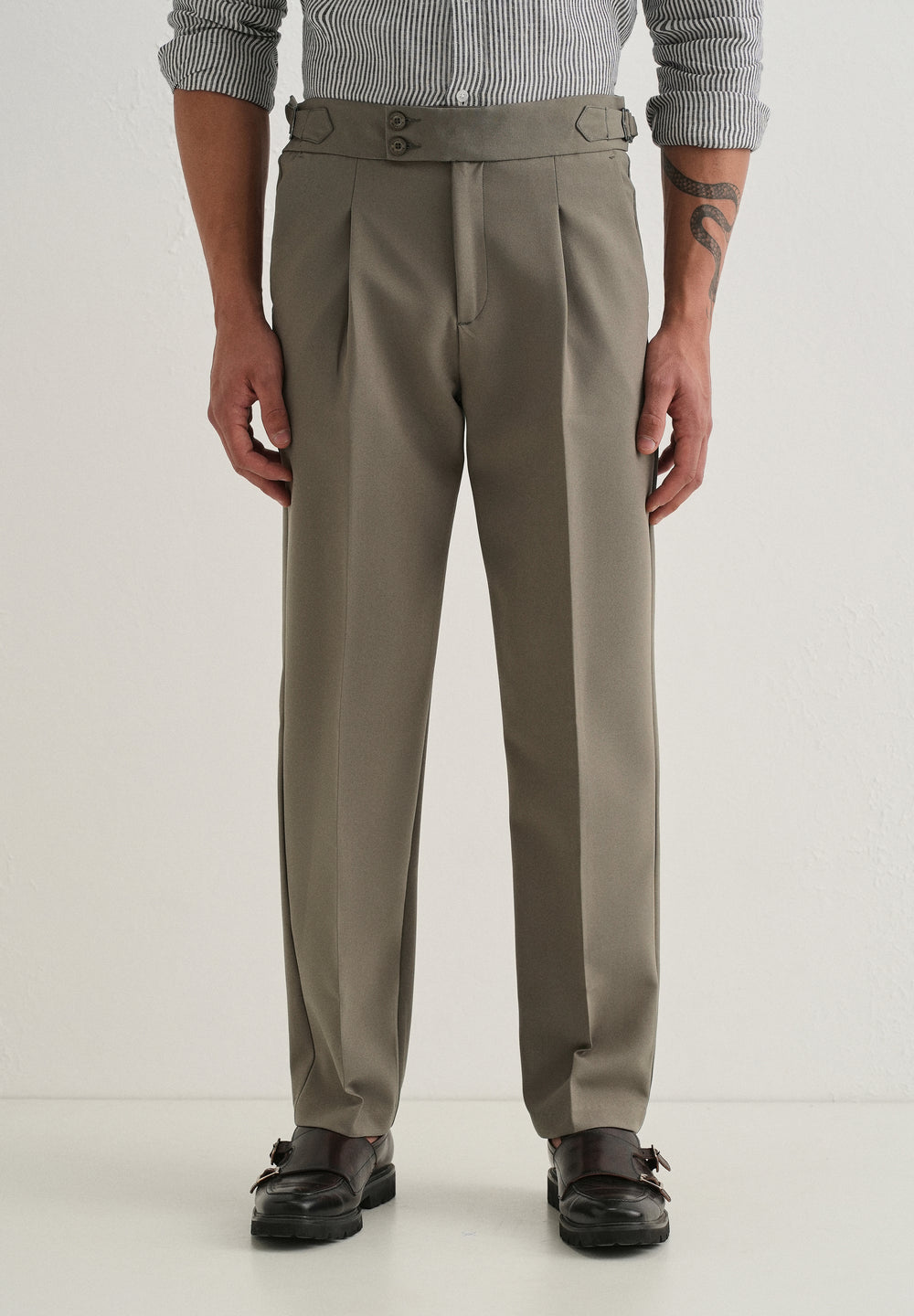 Warm Taupe Pleated Gurkha Pant